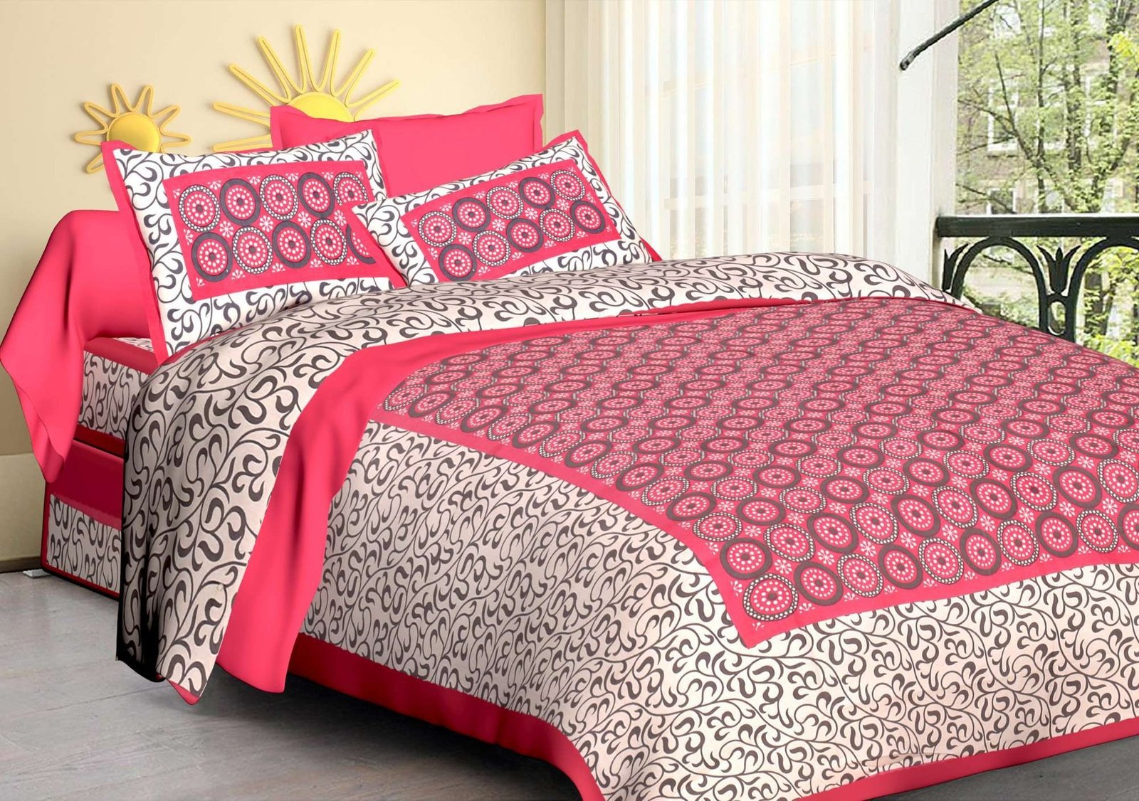 Rajasthani Jaipuri Traditional Double Bed Bedsheet with two pillow covers
