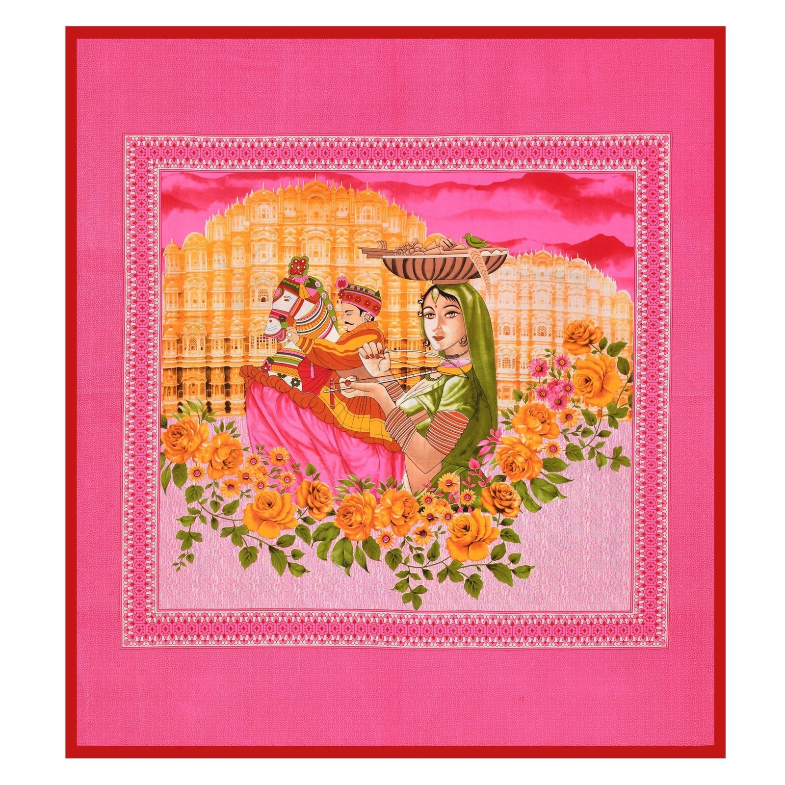 Rajasthani-Stylish Printed Cotton Double Bedsheet With Two Matching Pillow Covers