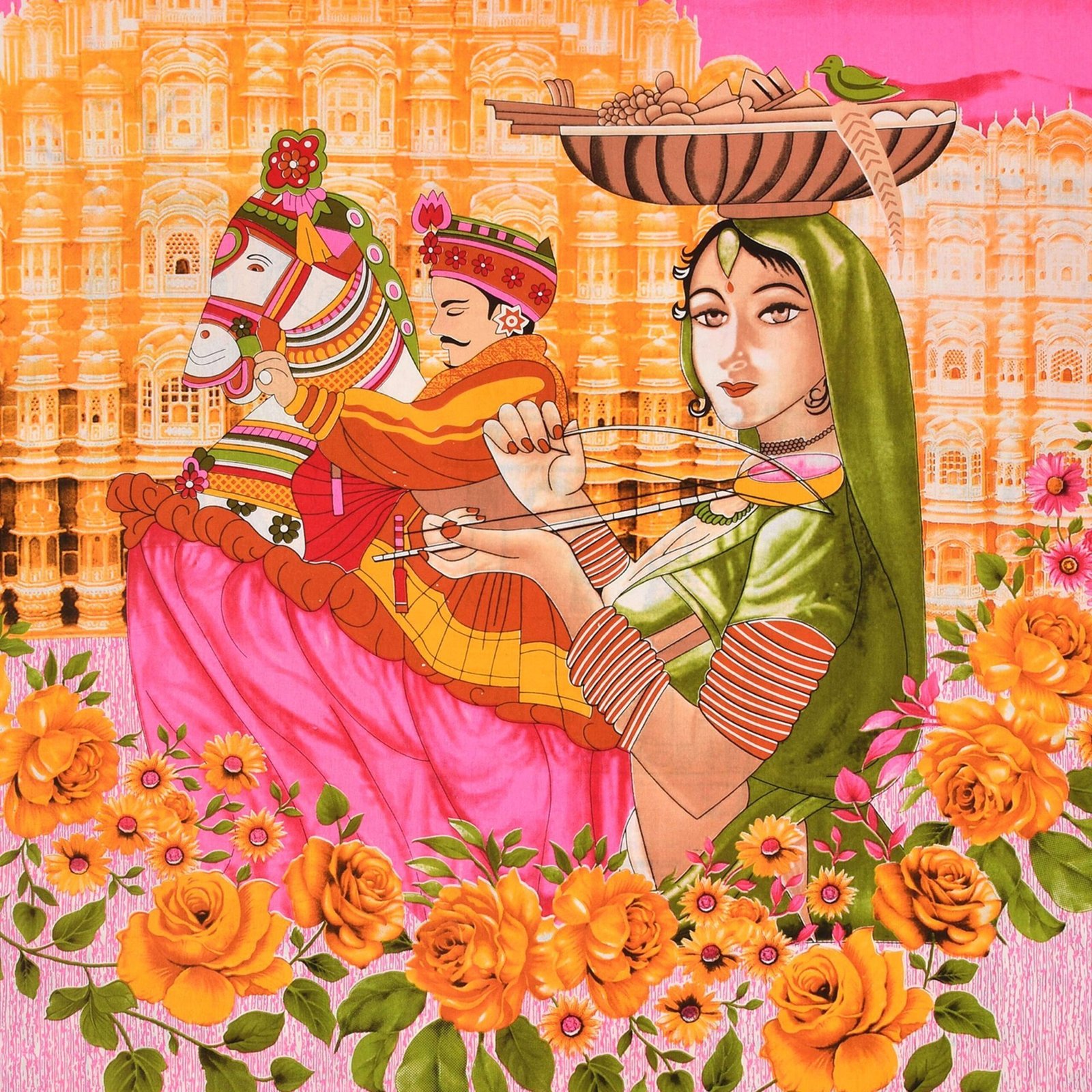 Rajasthani-Stylish Printed Cotton Double Bedsheet With Two Matching Pillow Covers