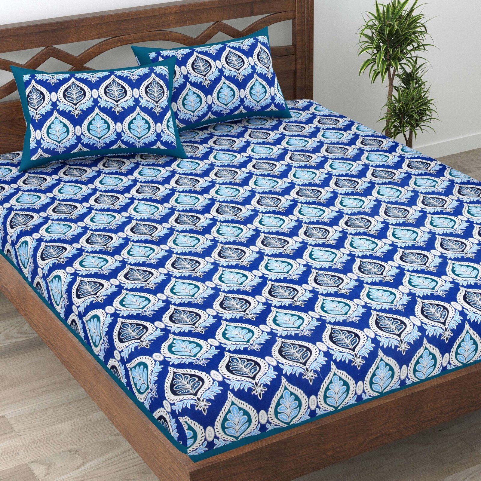 Rajasthani Traditionally Printed Cotton Doublebed Bedsheet With Pack of 2 Pillow Covers