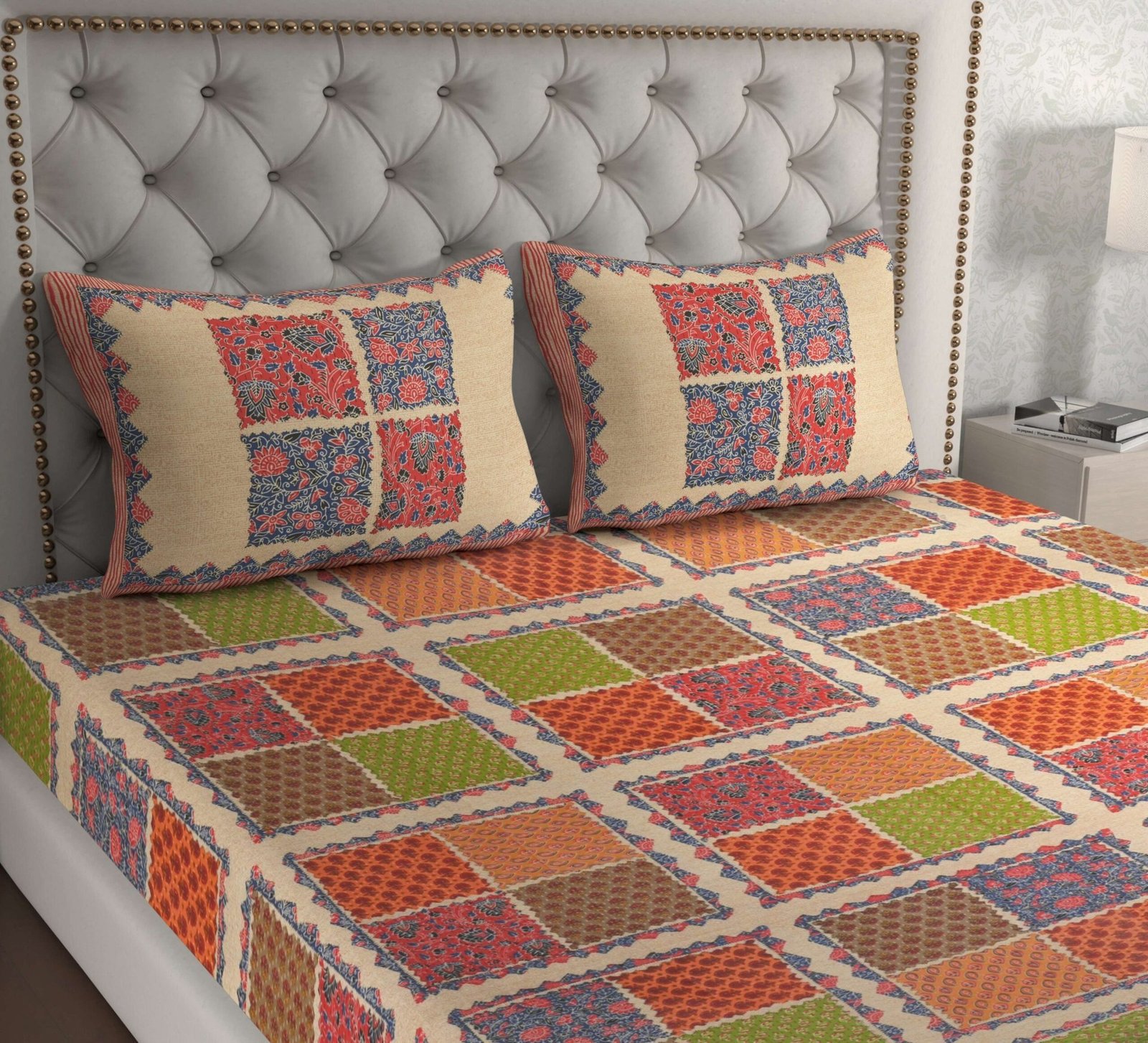 Rajasthani Traditionally Printed Cotton Doublebed Bedsheet With Pack of 2 Pillow Covers