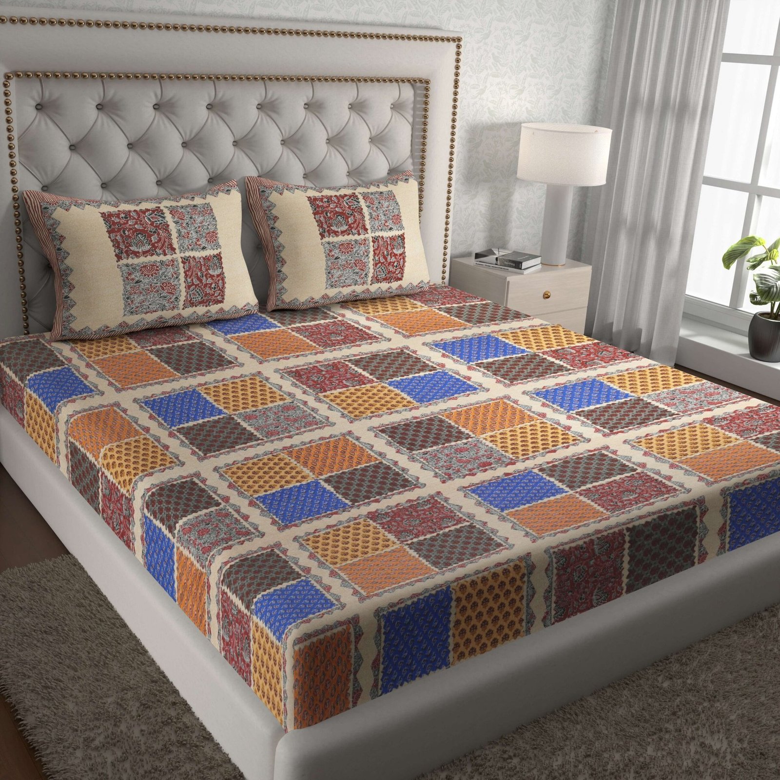 Rajasthani Traditionally Printed Cotton Doublebed Bedsheet With Pack of 2 Pillow Covers