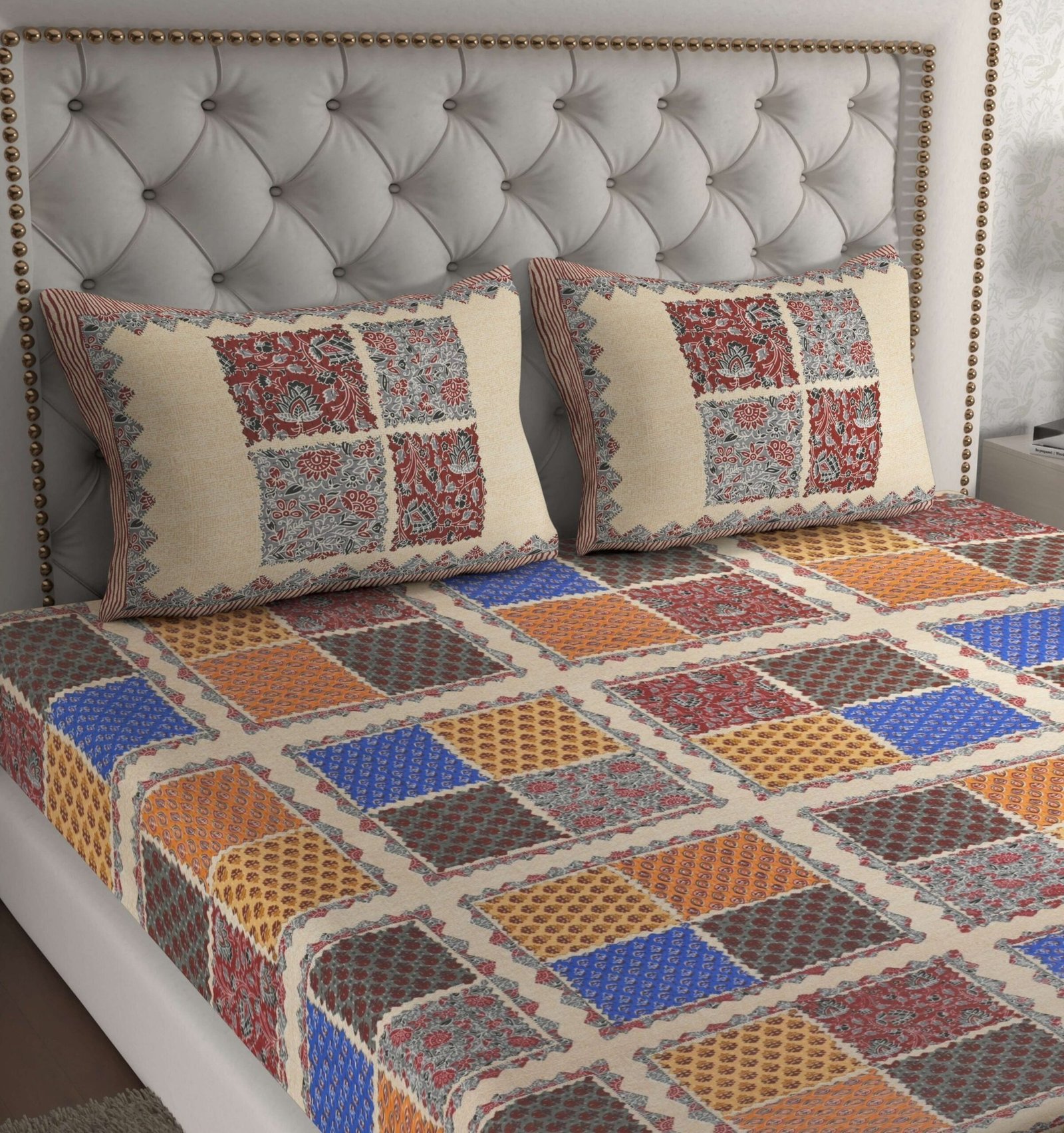 Rajasthani Traditionally Printed Cotton Doublebed Bedsheet With Pack of 2 Pillow Covers