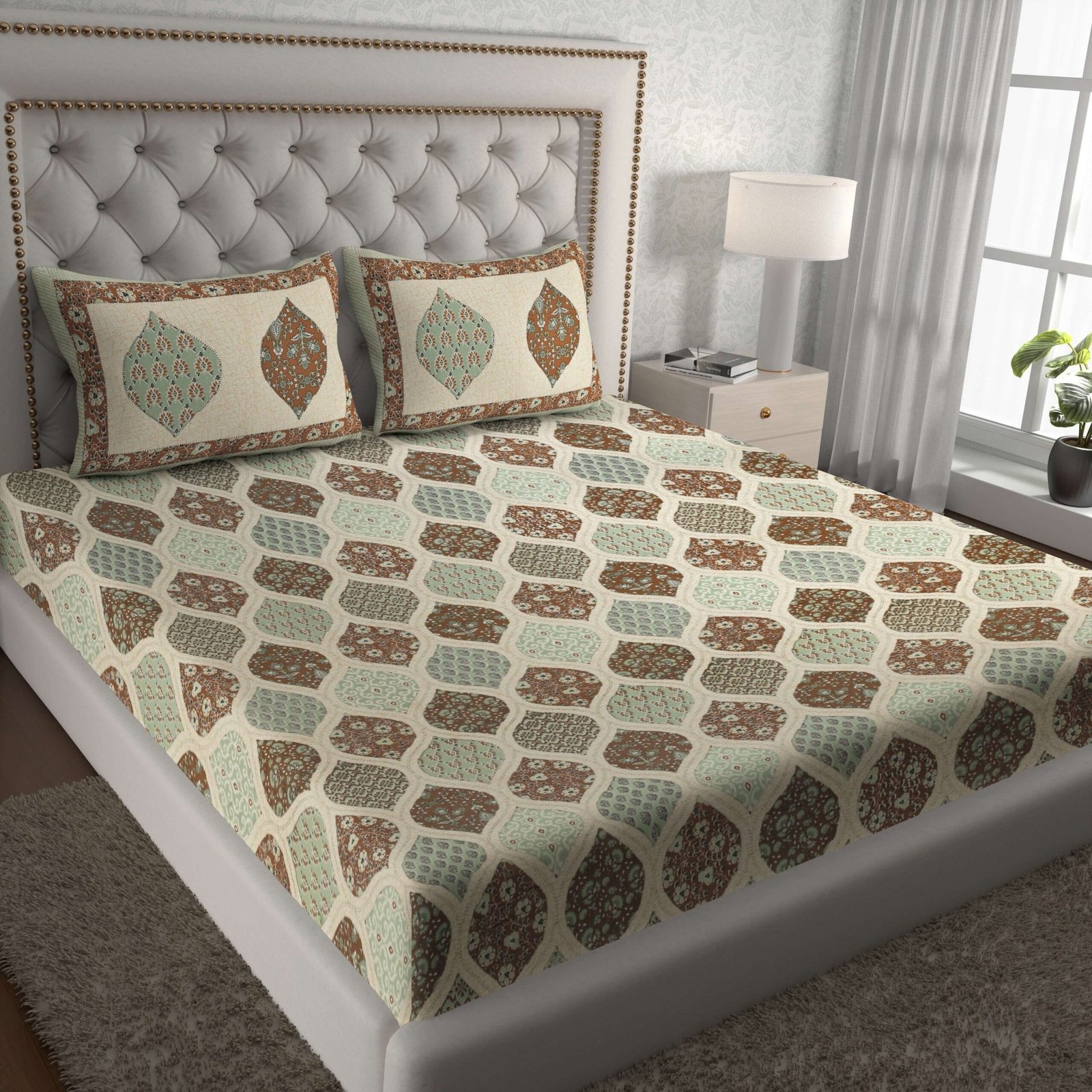 Rajasthani Traditionally Printed Cotton Doublebed Bedsheet With Pack of 2 Pillow Covers