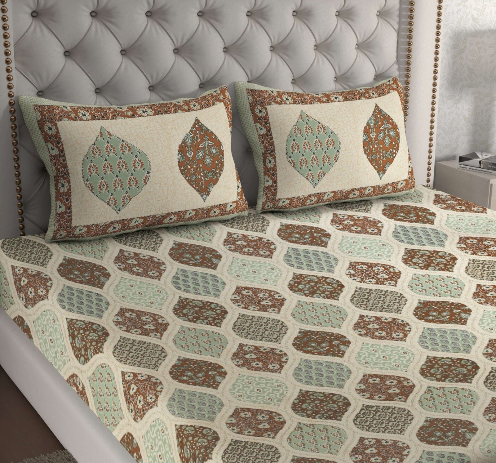Rajasthani Traditionally Printed Cotton Doublebed Bedsheet With Pack of 2 Pillow Covers