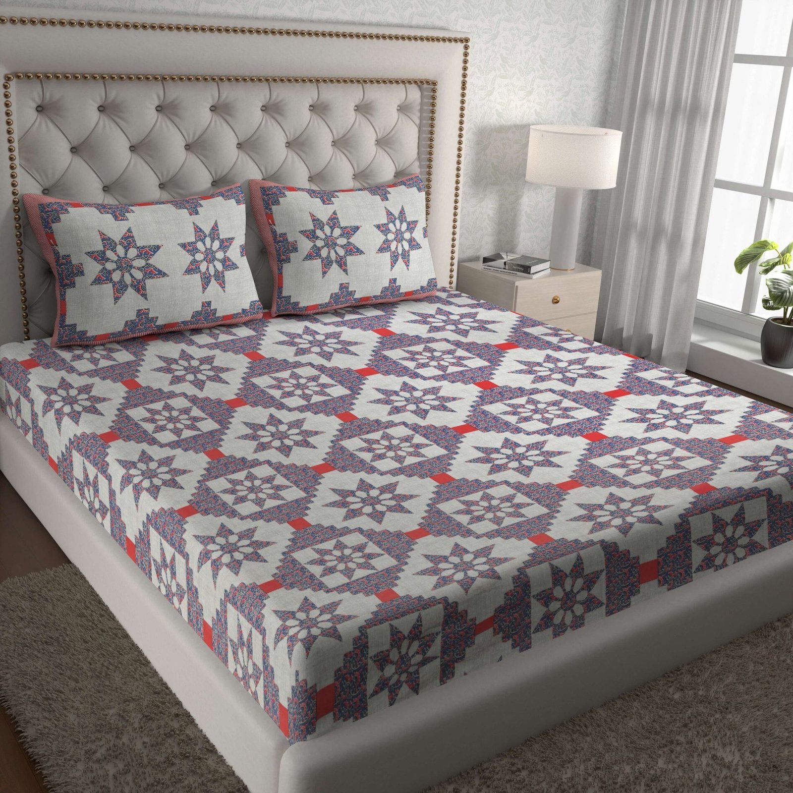 Rajasthani Traditionally Printed Cotton Doublebed Bedsheet With Pack of 2 Pillow Covers