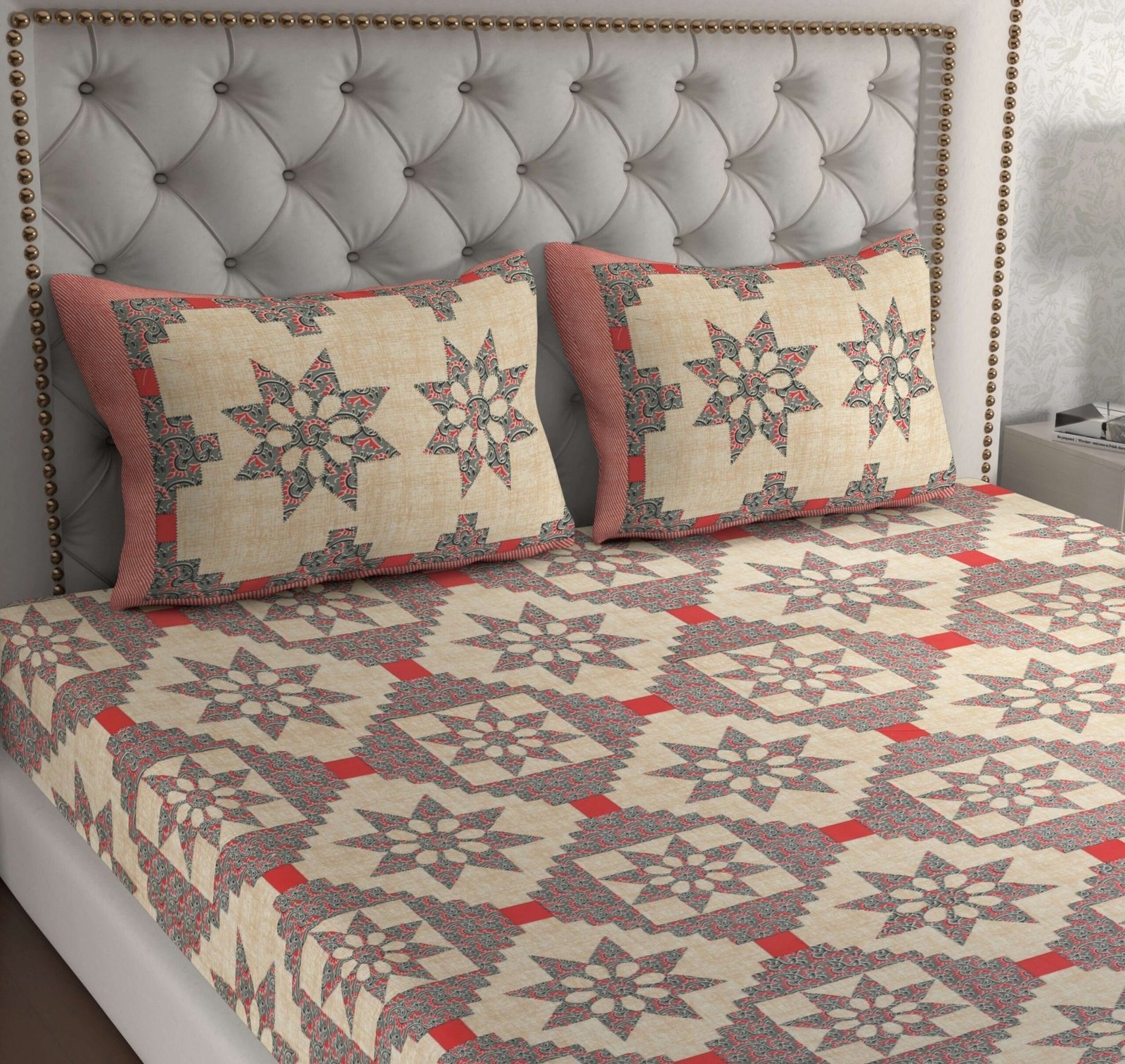 Rajasthani Traditionally Printed Cotton Doublebed Bedsheet With Pack of 2 Pillow Covers