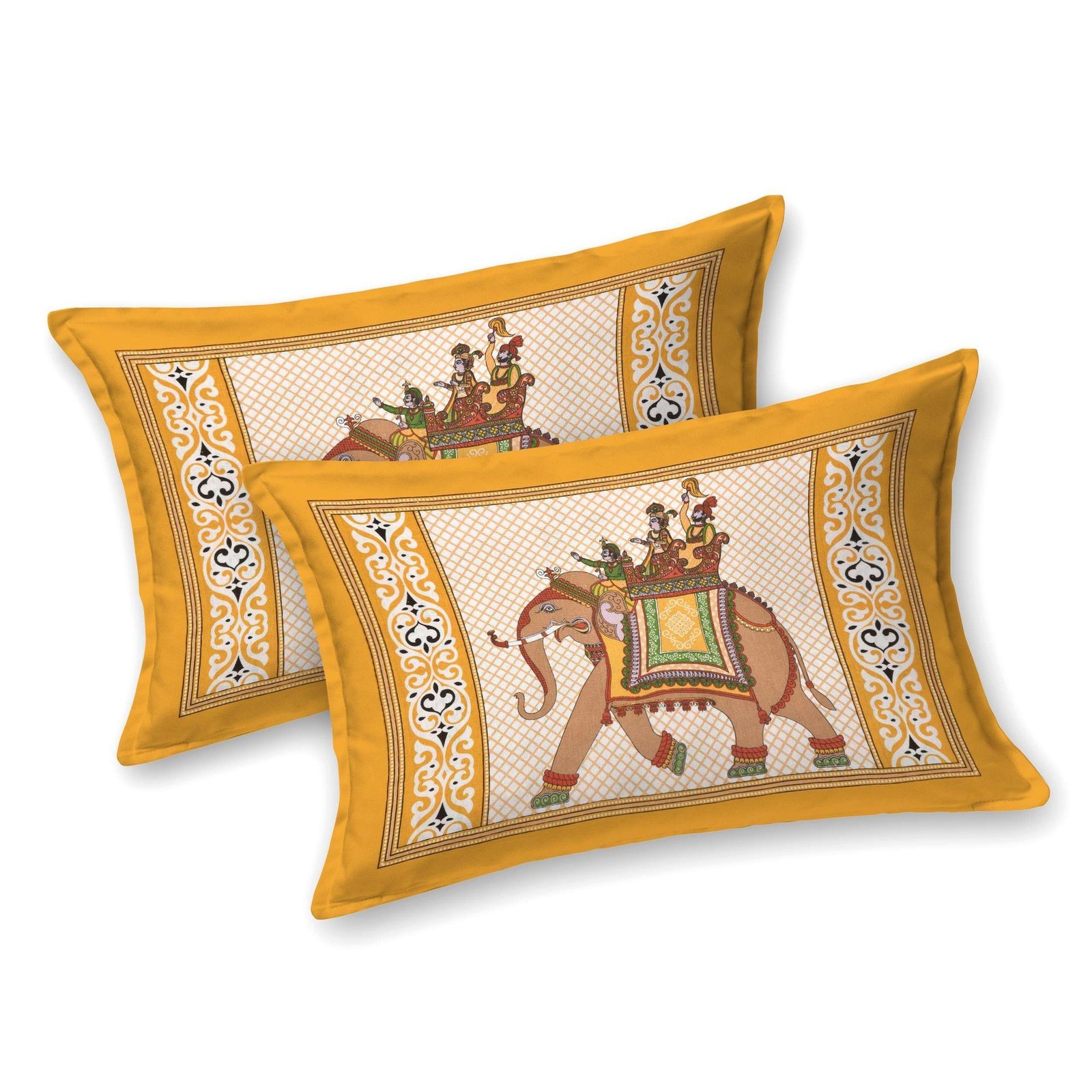 Rajasthani Traditionally Printed Cotton Doublebed Bedsheet With Pack of 2 Pillow Covers