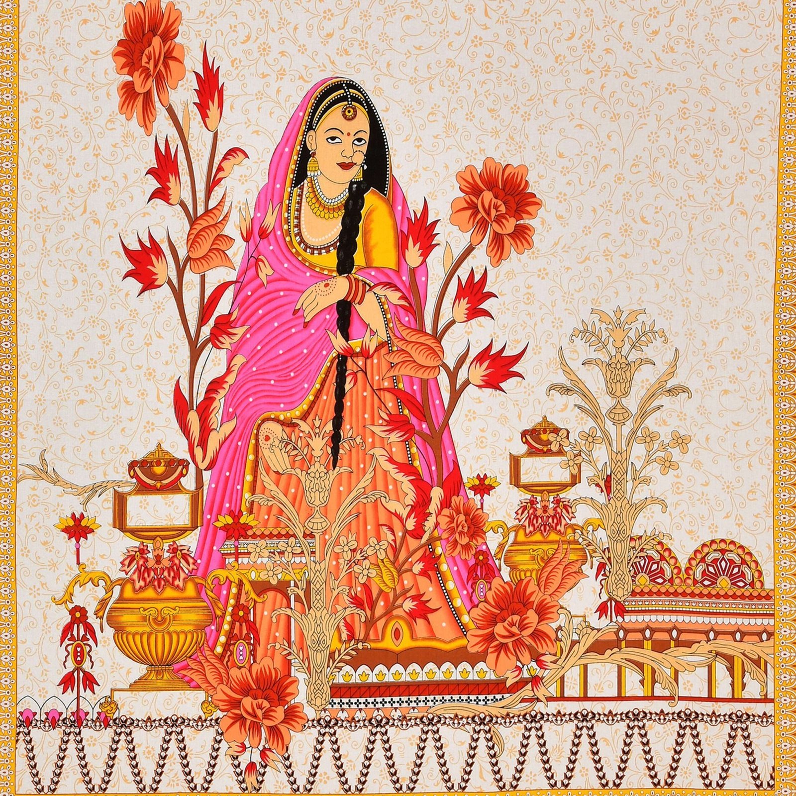 Rajasthani Traditionally Printed Cotton Doublebed Bedsheet With Pack of 2 Pillow Covers