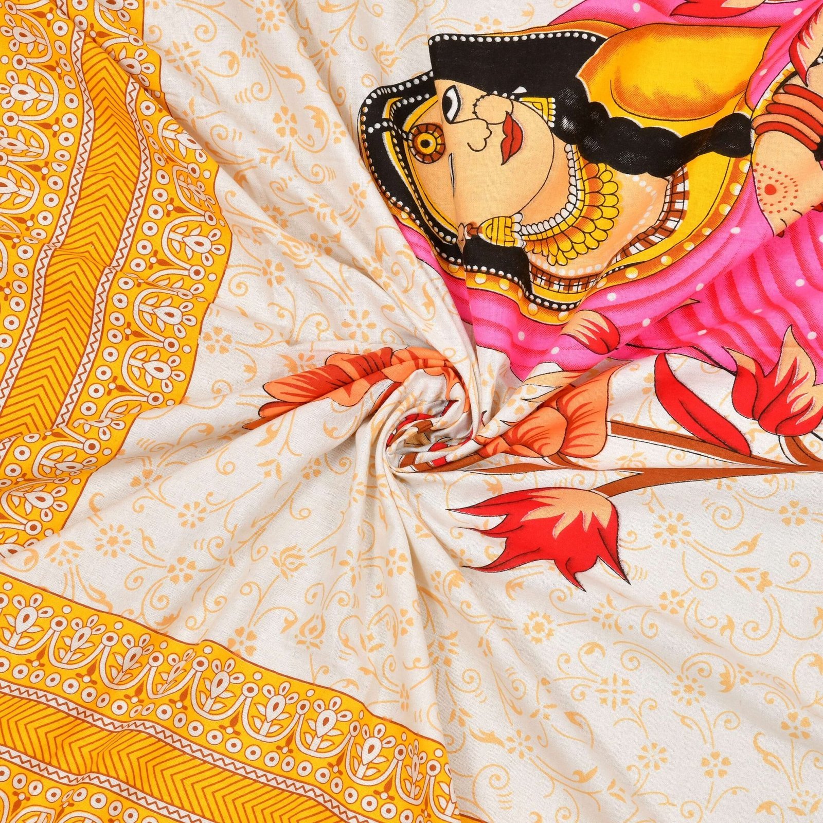 Rajasthani Traditionally Printed Cotton Doublebed Bedsheet With Pack of 2 Pillow Covers