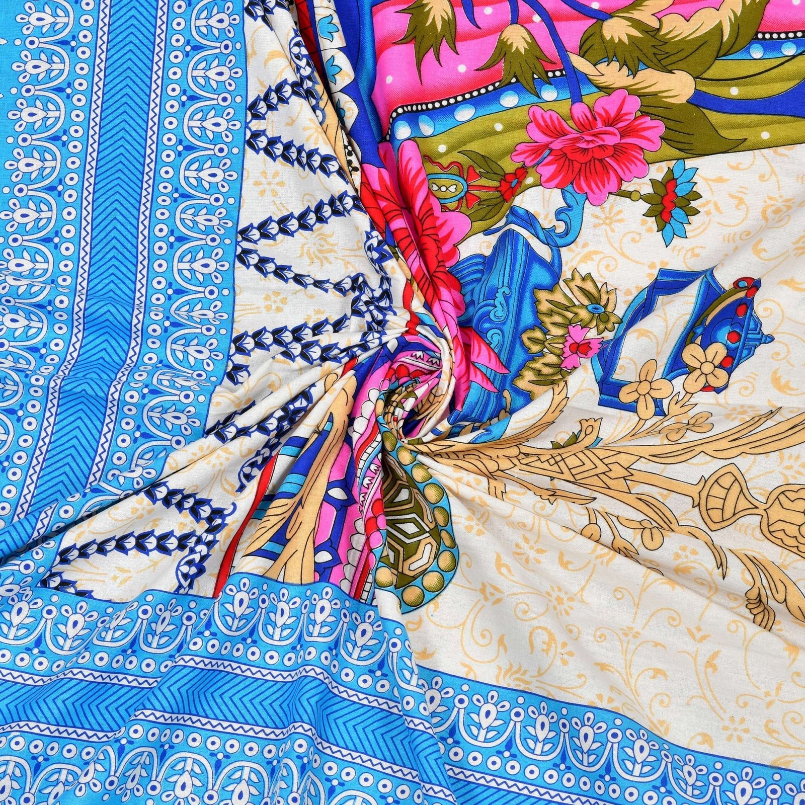 Rajasthani Traditionally Printed Cotton Doublebed Bedsheet With Pack of 2 Pillow Covers