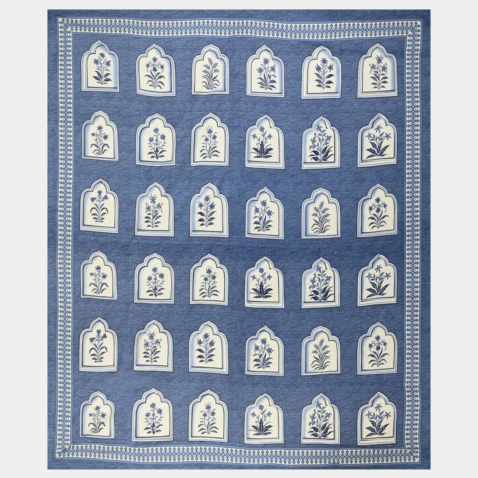 Royal Blue Jaipuri-Style Floral Printed Double Bedsheet With Two Matching Pillow Covers