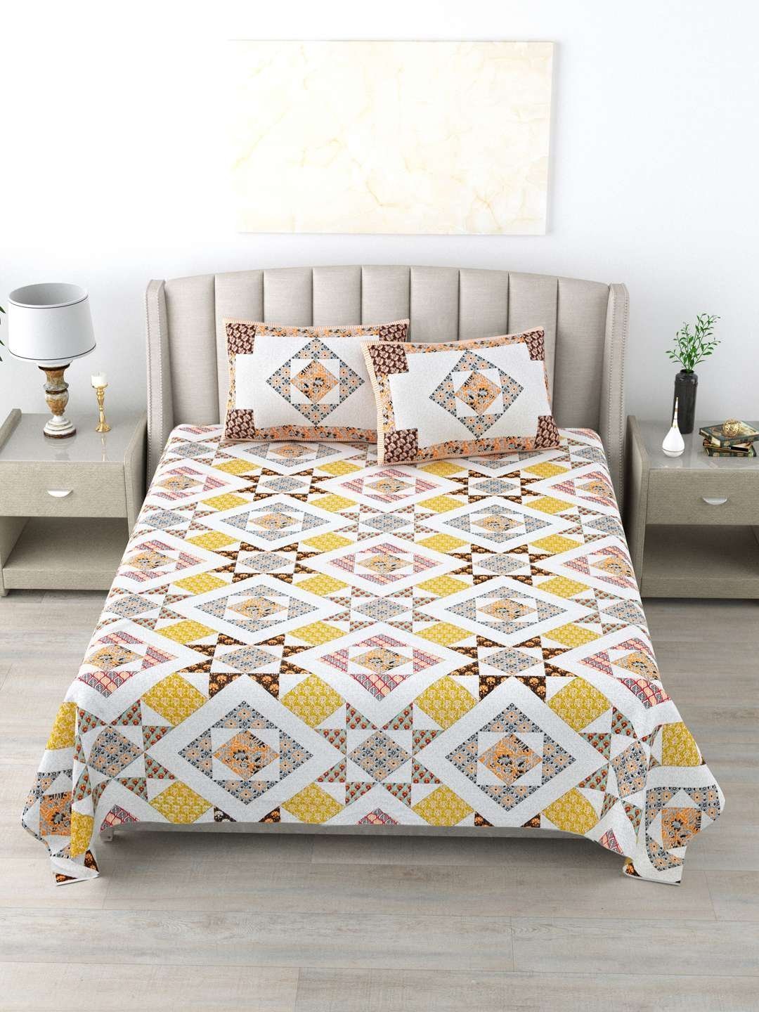 100% Pure Cotton Traditional  Printed Bedsheet for Double Bed King Size Bedsheet with 2 Pillow Covers