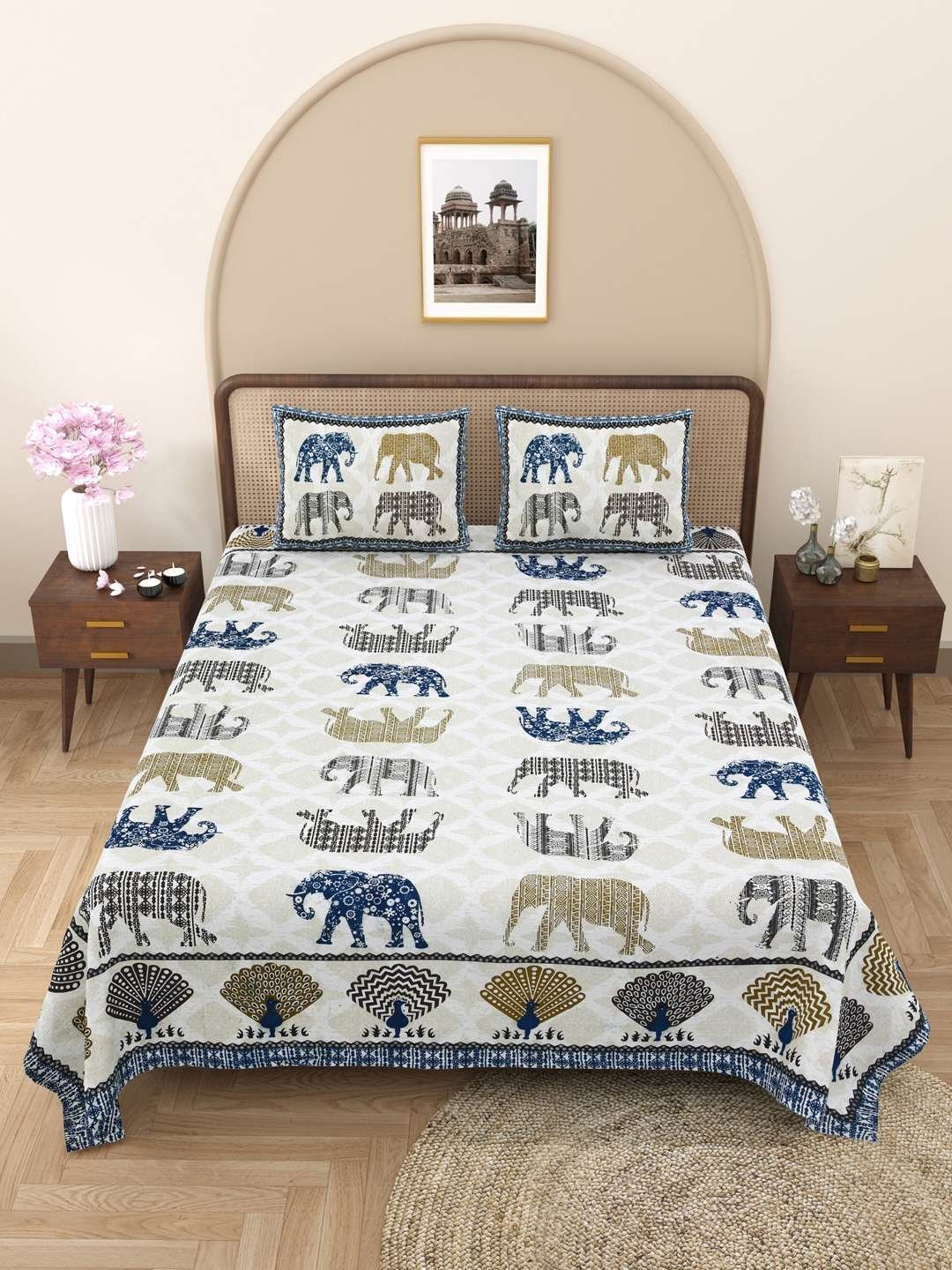 100% Pure Cotton Traditional  Printed Bedsheet for Double Bed King Size Bedsheet with 2 Pillow Covers