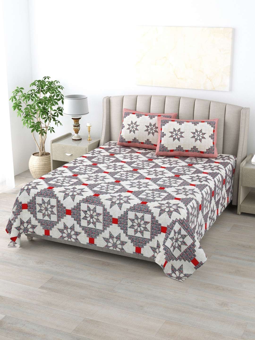 100% Pure Cotton Traditional  Printed Bedsheet for Double Bed King Size Bedsheet with 2 Pillow Covers