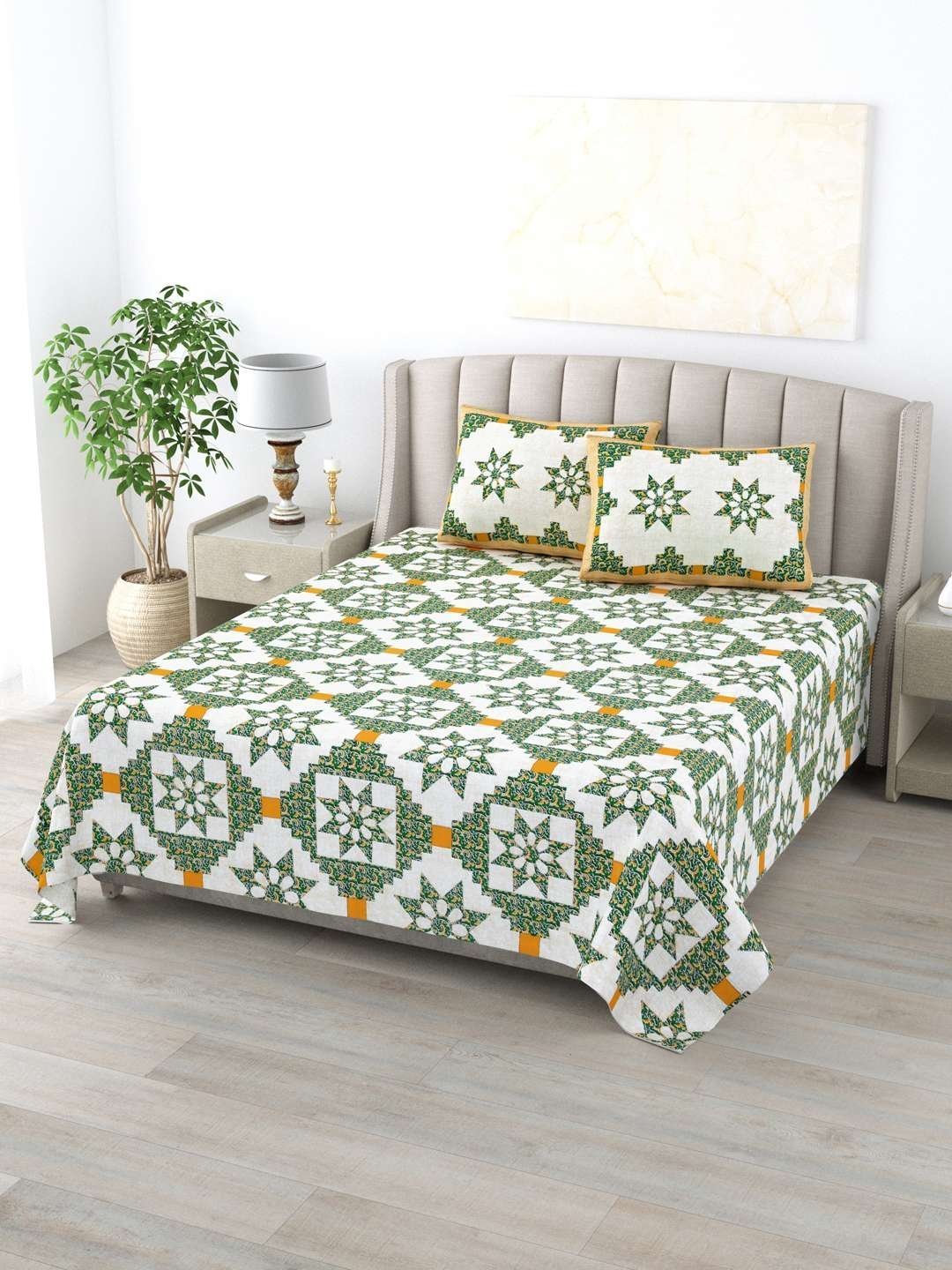 100% Pure Cotton Traditional  Printed Bedsheet for Double Bed King Size Bedsheet with 2 Pillow Covers