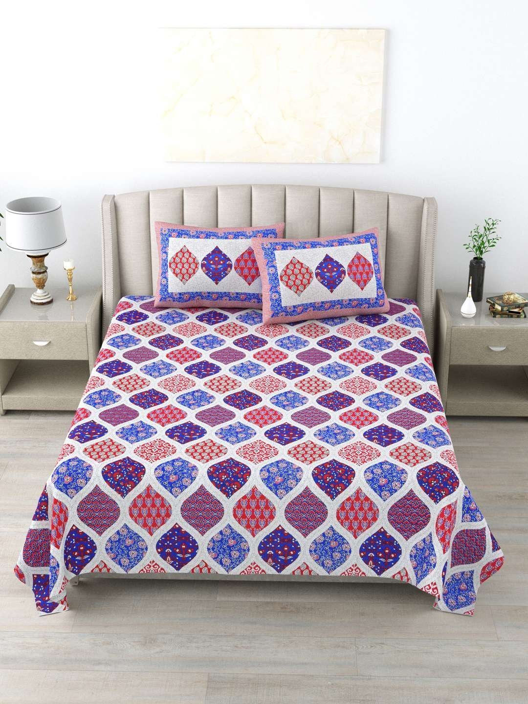 100% Pure Cotton Traditional  Printed Bedsheet for Double Bed King Size Bedsheet with 2 Pillow Covers