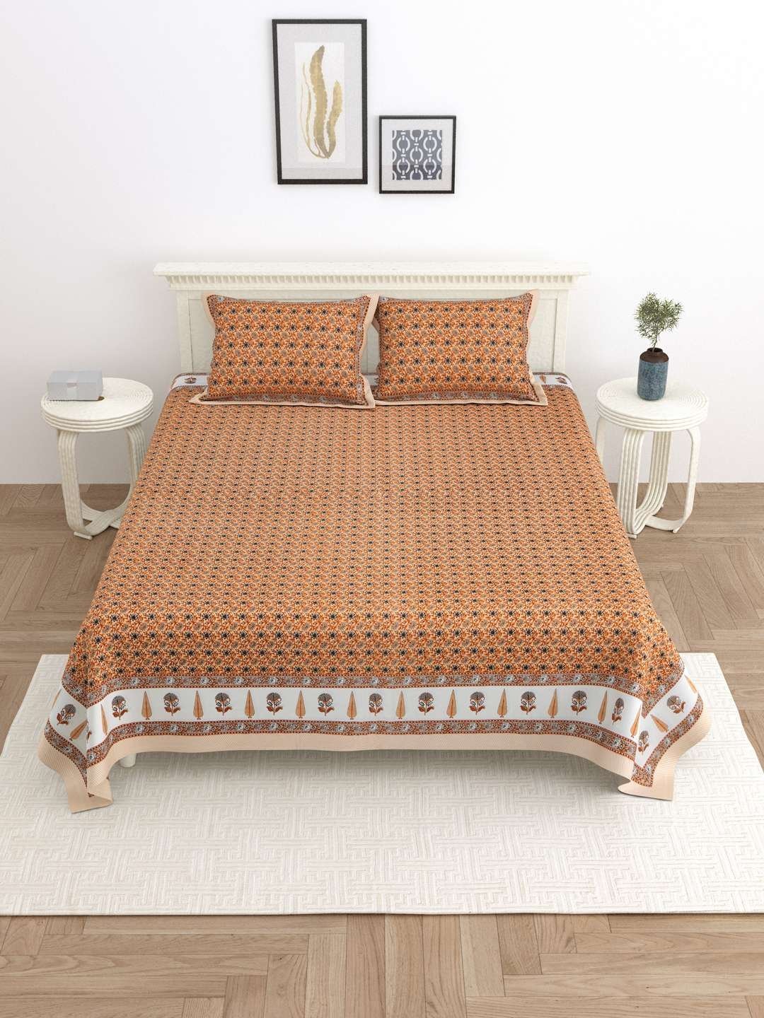 100% Pure Cotton Traditional  Printed Bedsheet for Double Bed King Size Bedsheet with 2 Pillow Covers