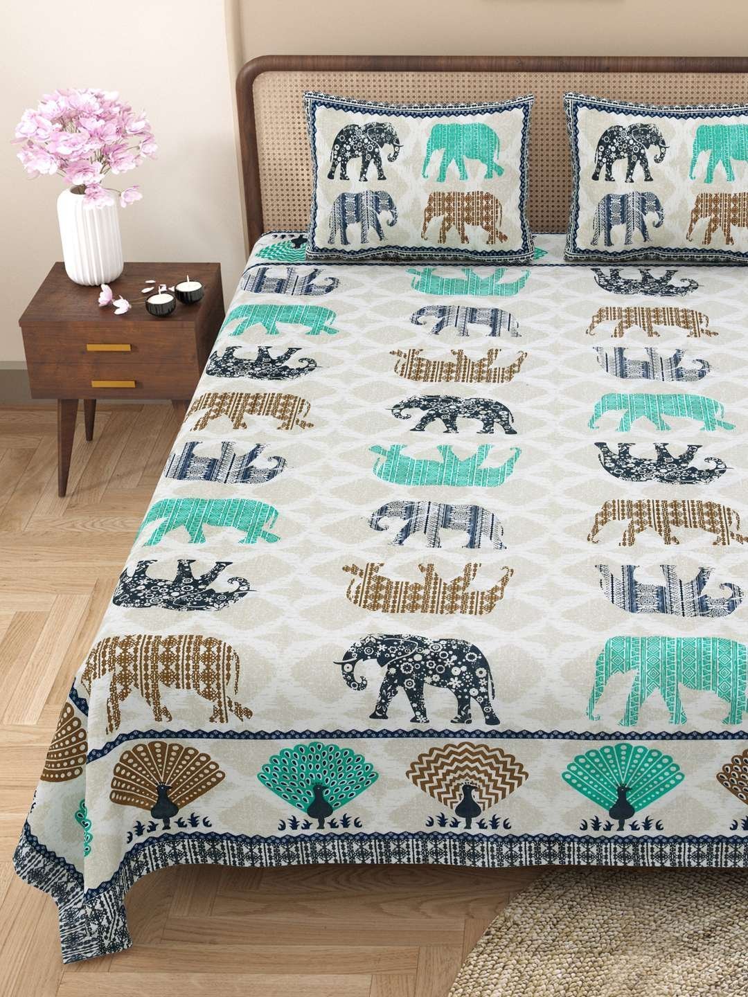100% Pure Cotton Traditional  Printed Bedsheet for Double Bed King Size Bedsheet with 2 Pillow Covers
