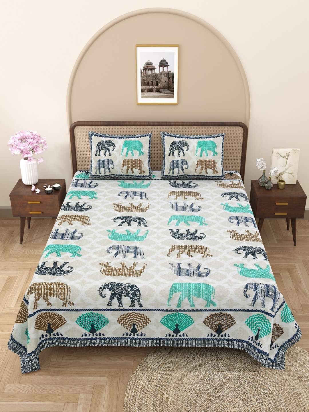 100% Pure Cotton Traditional  Printed Bedsheet for Double Bed King Size Bedsheet with 2 Pillow Covers