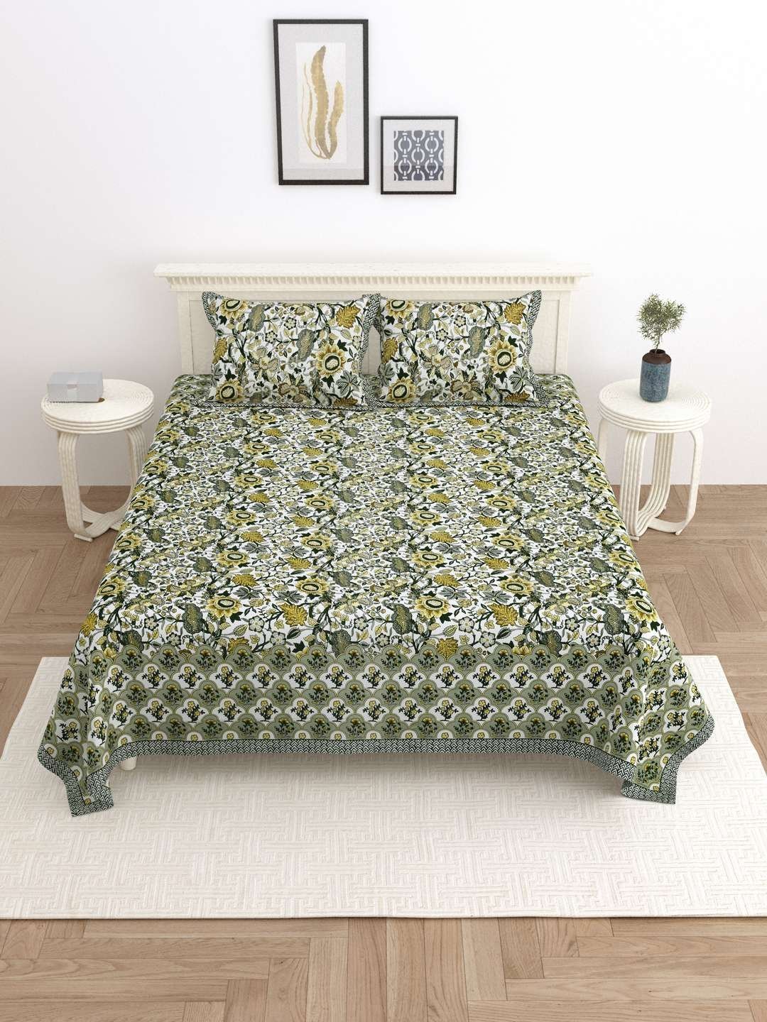 100% Pure Cotton Traditional  Printed Bedsheet for Double Bed King Size Bedsheet with 2 Pillow Covers
