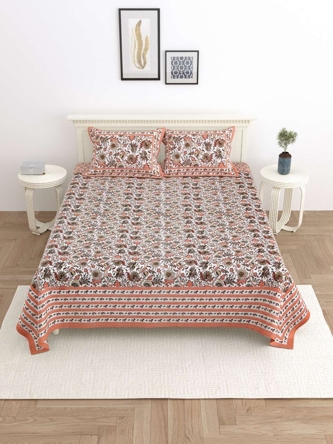 100% Pure Cotton Traditional  Printed Bedsheet for Double Bed King Size Bedsheet with 2 Pillow Covers