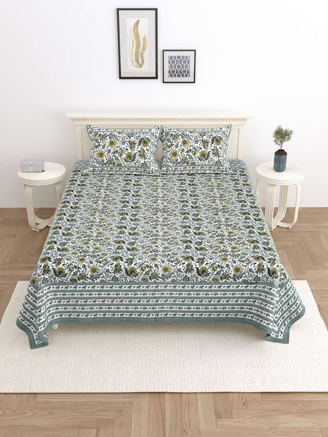 100% Pure Cotton Traditional  Printed Bedsheet for Double Bed King Size Bedsheet with 2 Pillow Covers
