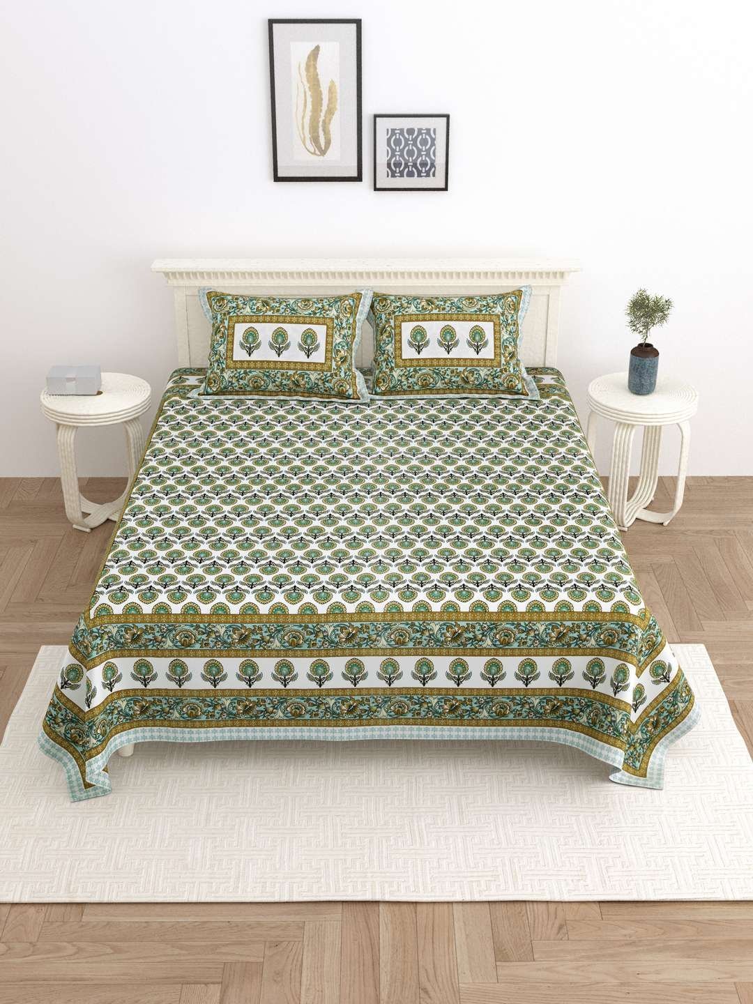 100% Pure Cotton Traditional  Printed Bedsheet for Double Bed King Size Bedsheet with 2 Pillow Covers