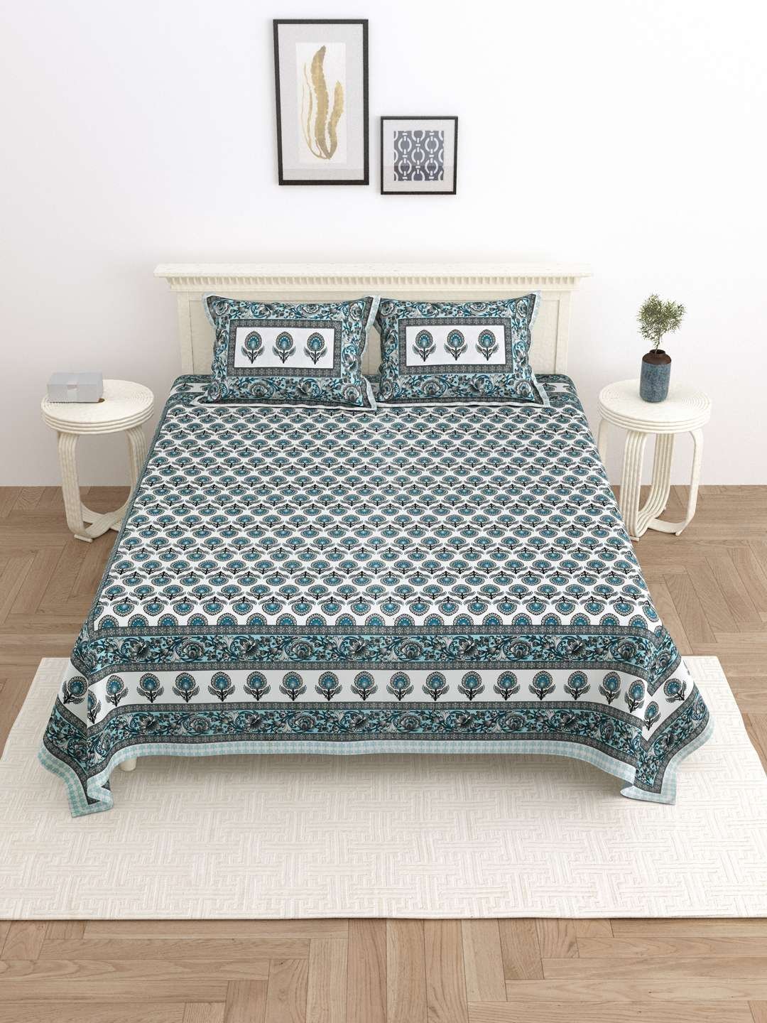 100% Pure Cotton Traditional  Printed Bedsheet for Double Bed King Size Bedsheet with 2 Pillow Covers