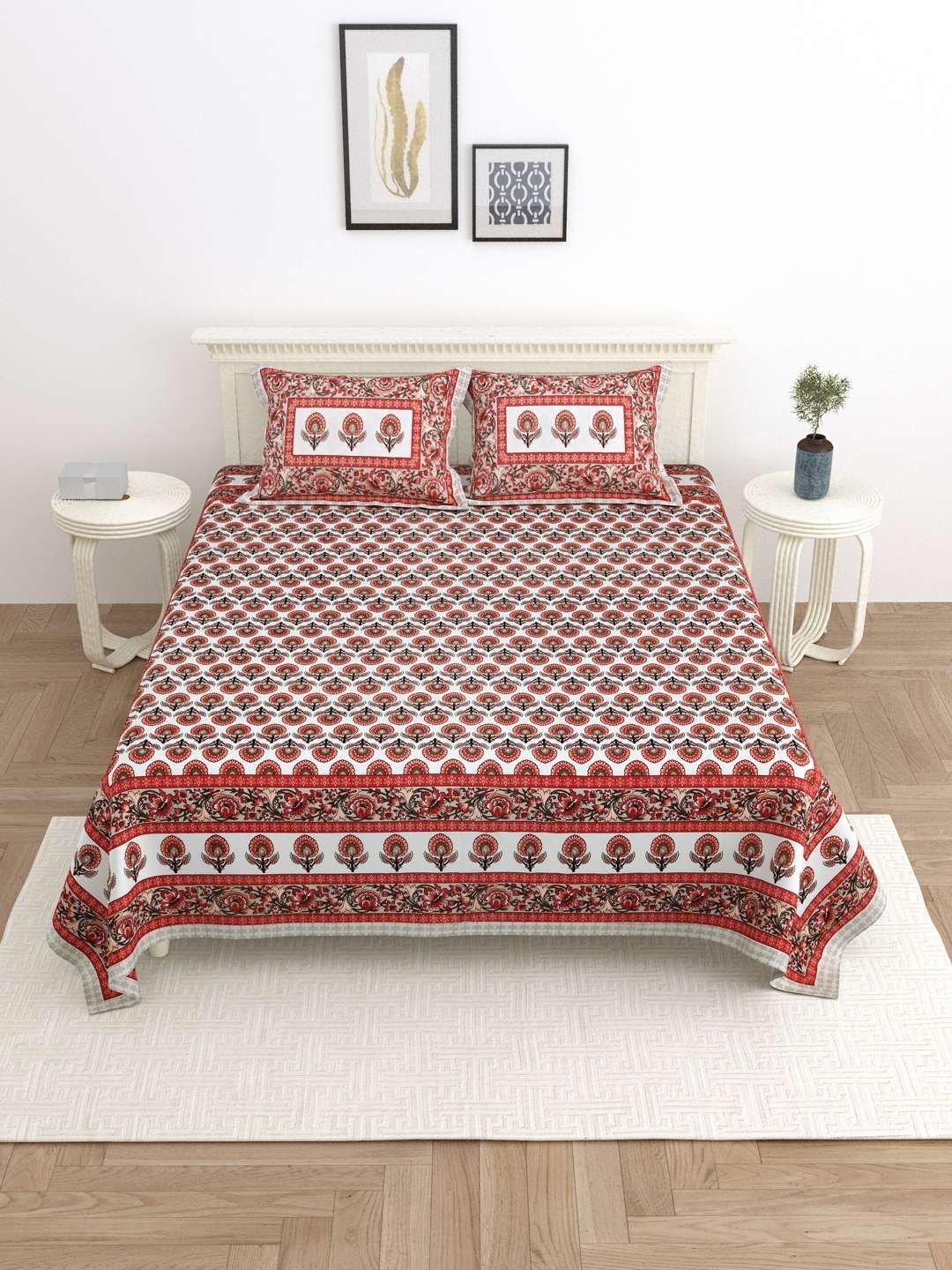 100% Pure Cotton Traditional  Printed Bedsheet for Double Bed King Size Bedsheet with 2 Pillow Covers