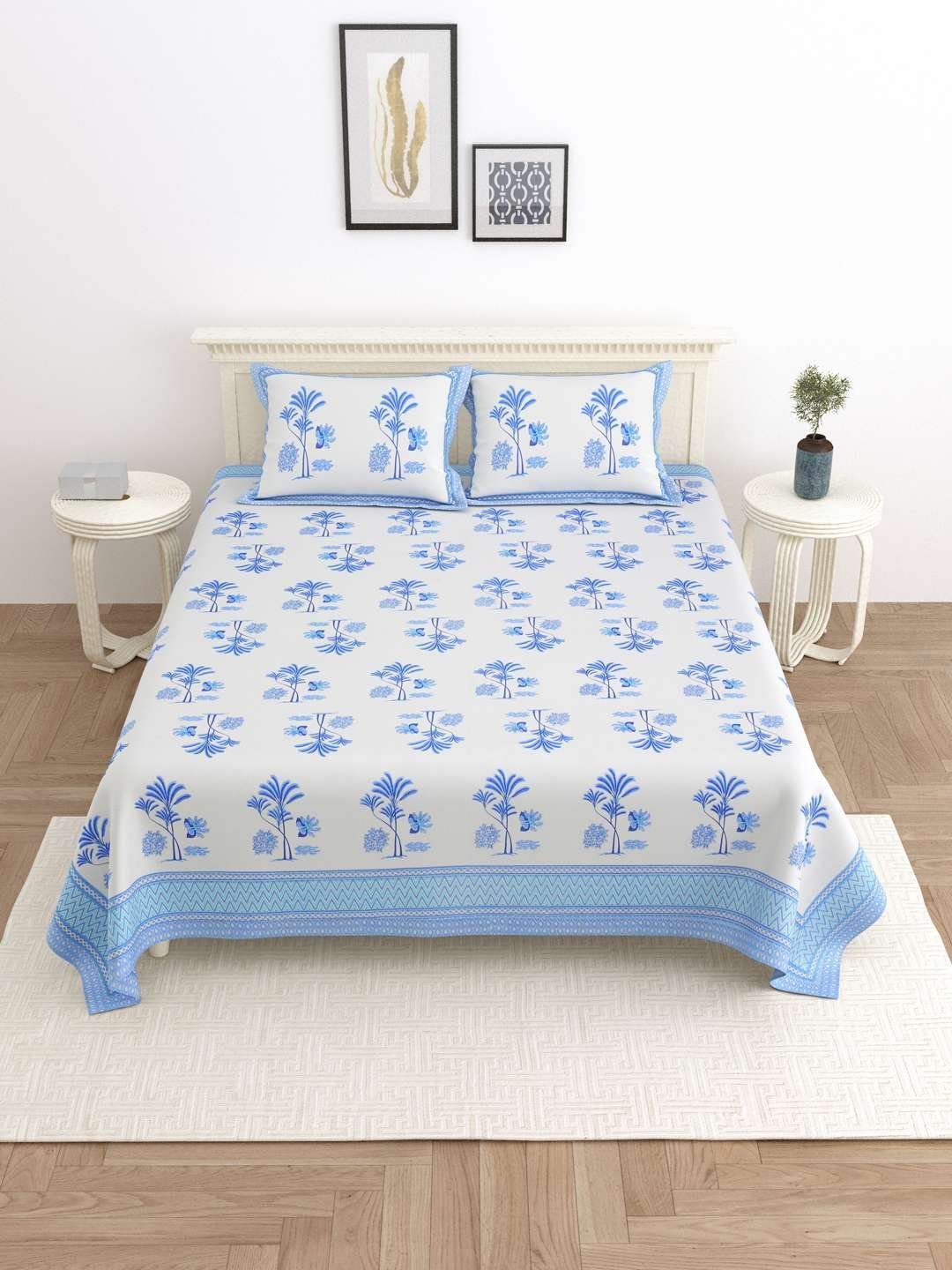 100% Pure Cotton Traditional  Printed Bedsheet for Double Bed King Size Bedsheet with 2 Pillow Covers