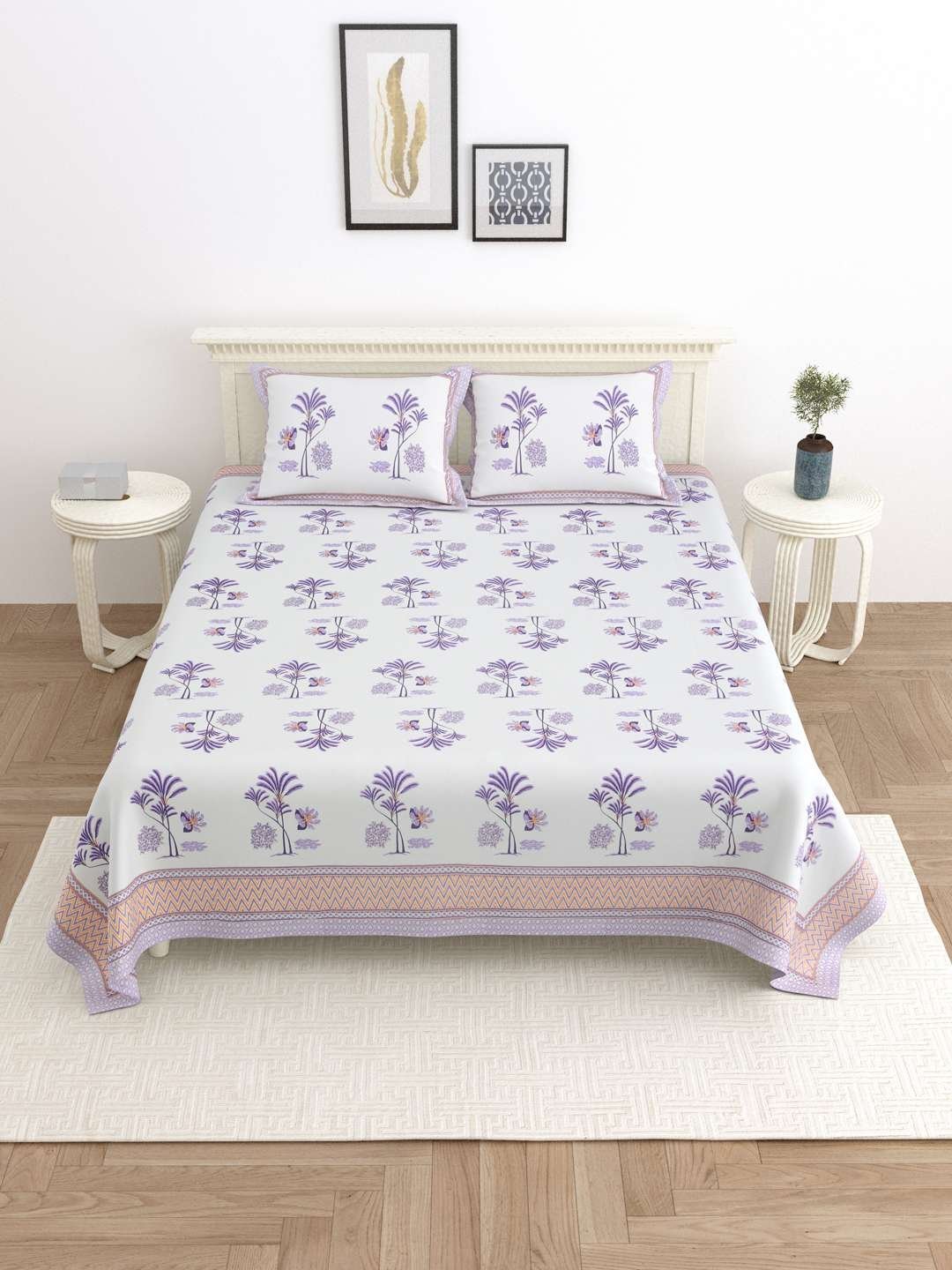 100% Pure Cotton Traditional  Printed Bedsheet for Double Bed King Size Bedsheet with 2 Pillow Covers