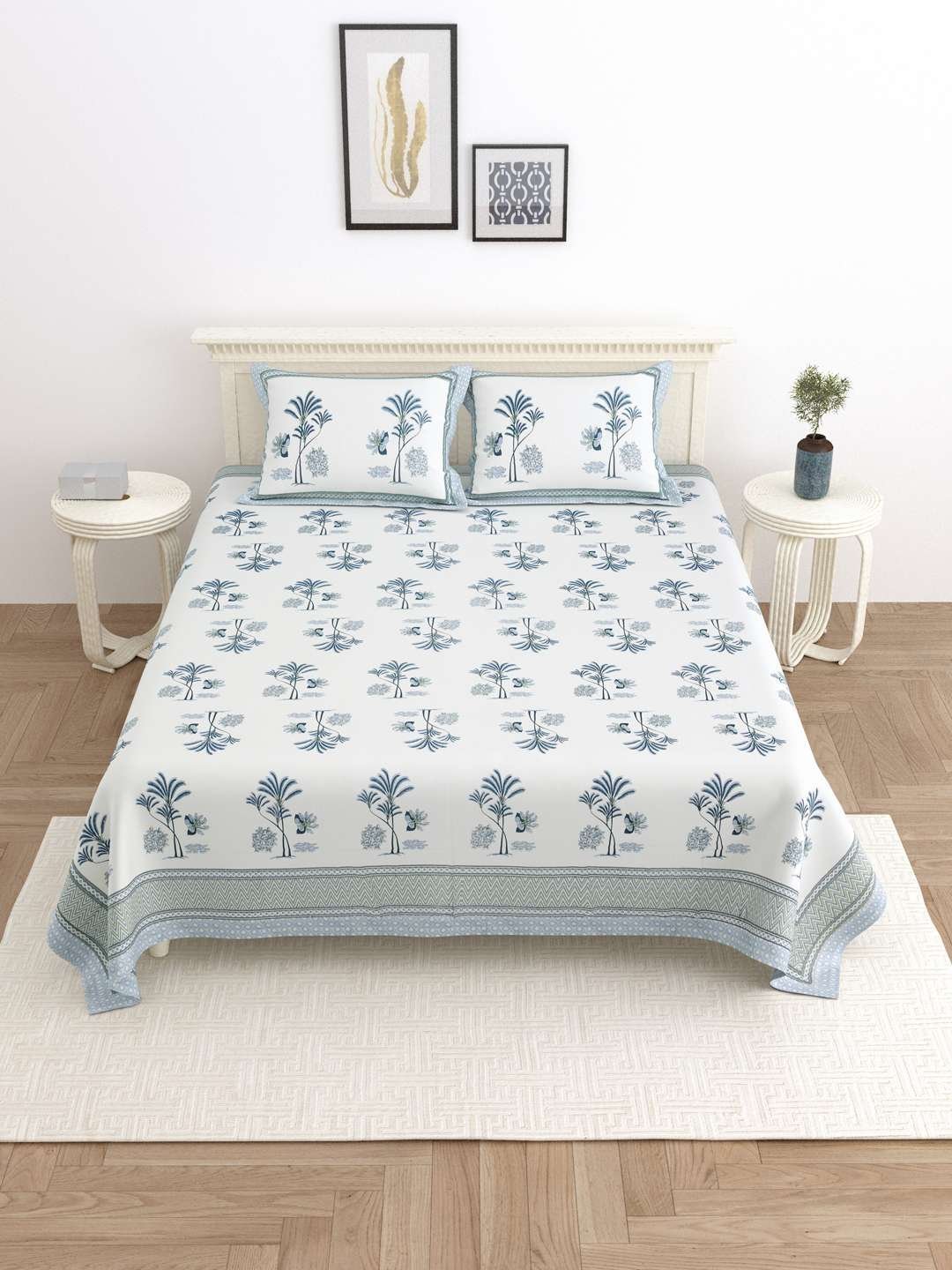 100% Pure Cotton Traditional  Printed Bedsheet for Double Bed King Size Bedsheet with 2 Pillow Covers