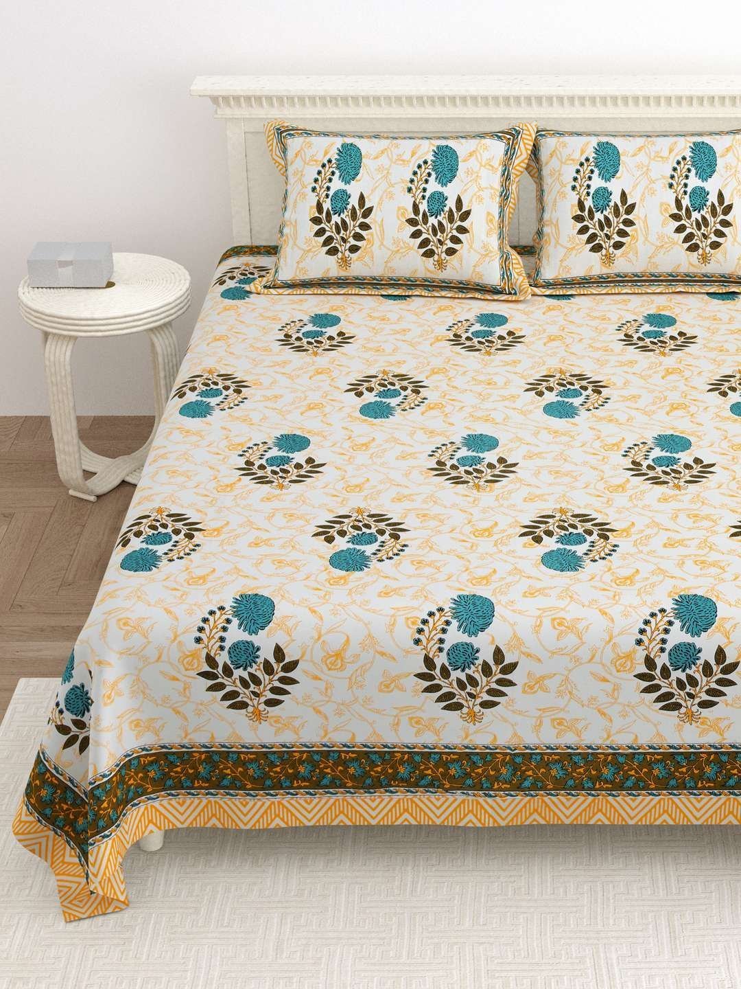 100% Pure Cotton Traditional  Printed Bedsheet for Double Bed King Size Bedsheet with 2 Pillow Covers