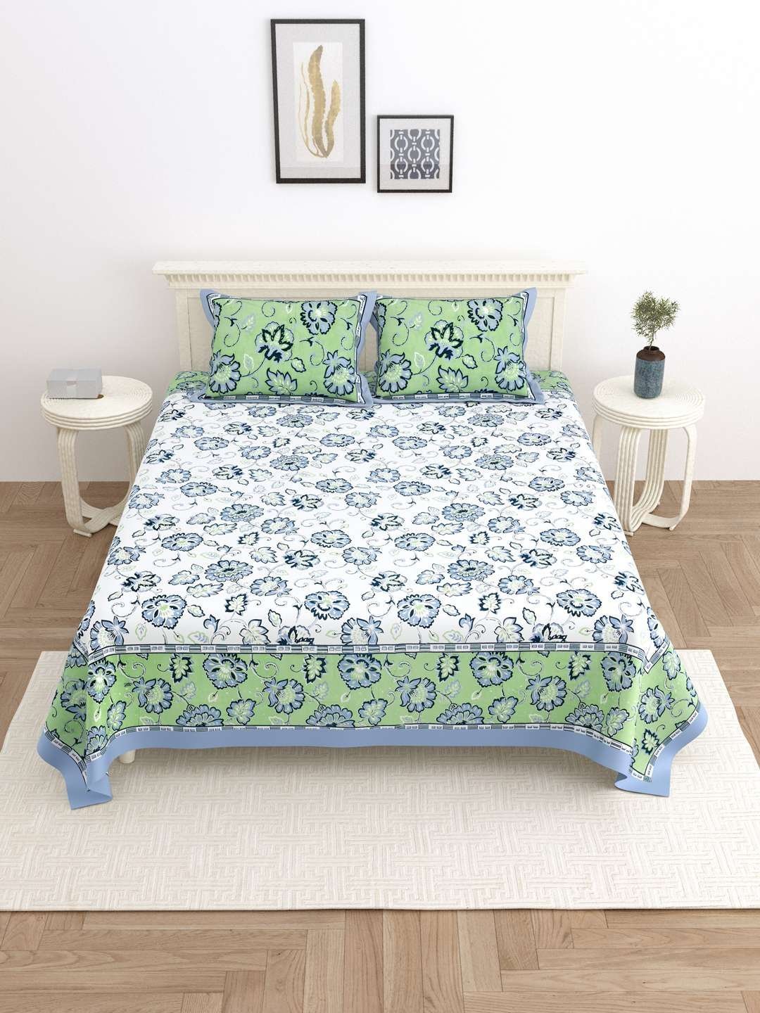 100% Pure Cotton Traditional  Printed Bedsheet for Double Bed King Size Bedsheet with 2 Pillow Covers