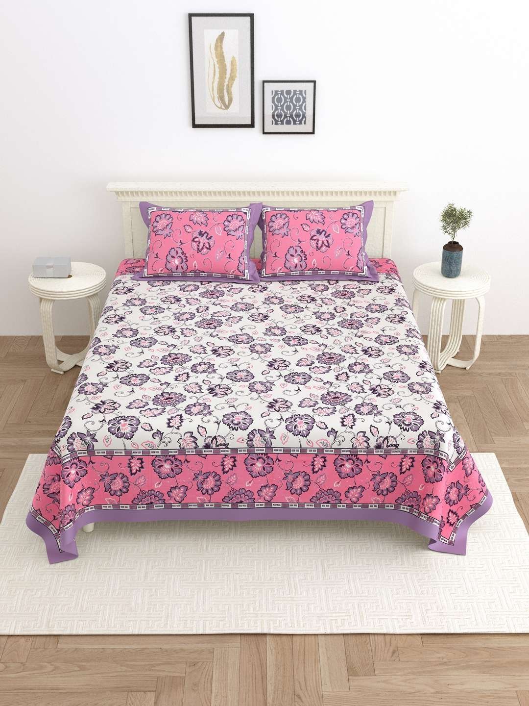100% Pure Cotton Traditional  Printed Bedsheet for Double Bed King Size Bedsheet with 2 Pillow Covers