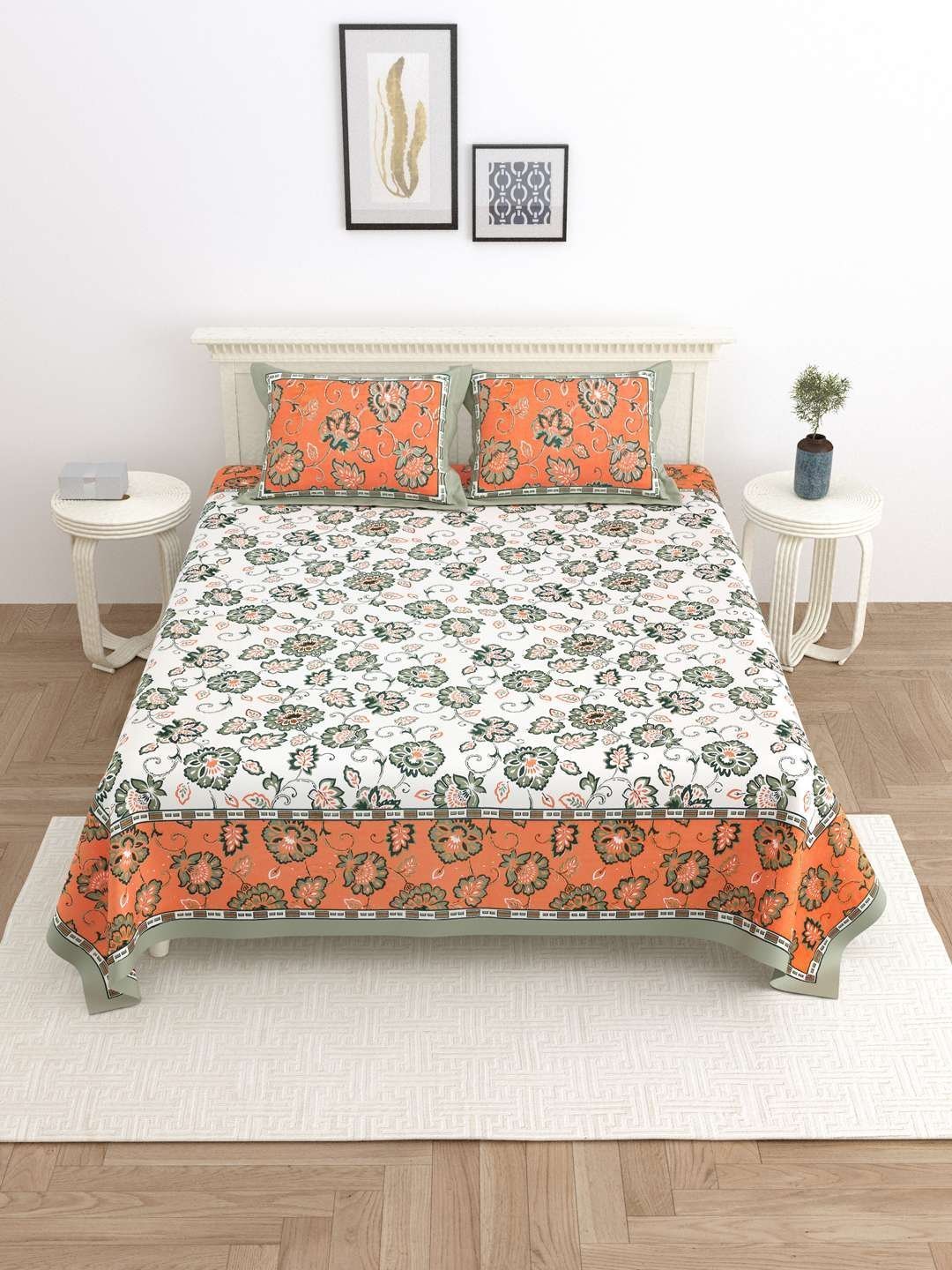 100% Pure Cotton Traditional  Printed Bedsheet for Double Bed King Size Bedsheet with 2 Pillow Covers