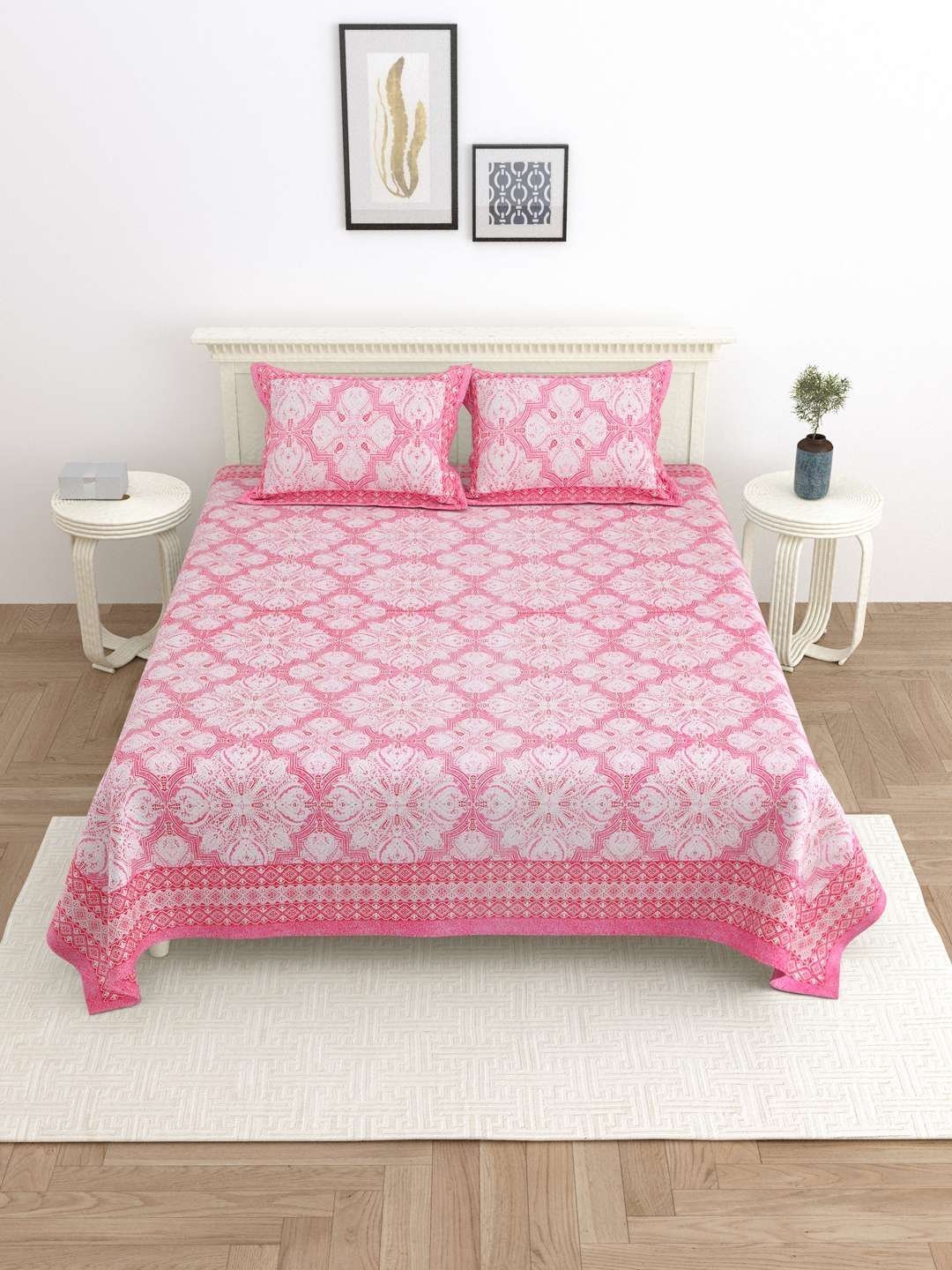 100% Pure Cotton Traditional  Printed Bedsheet for Double Bed King Size Bedsheet with 2 Pillow Covers