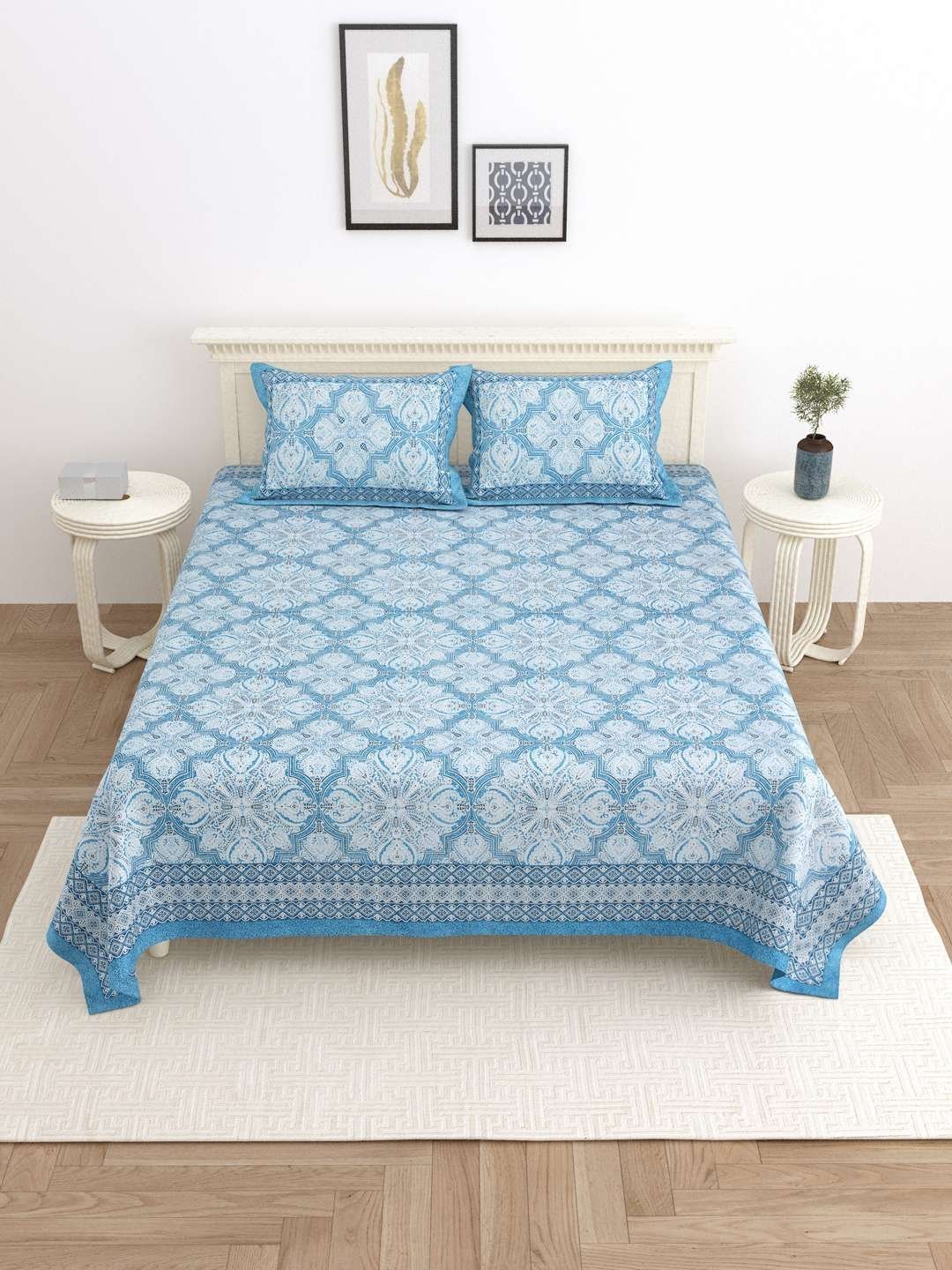 100% Pure Cotton Traditional  Printed Bedsheet for Double Bed King Size Bedsheet with 2 Pillow Covers