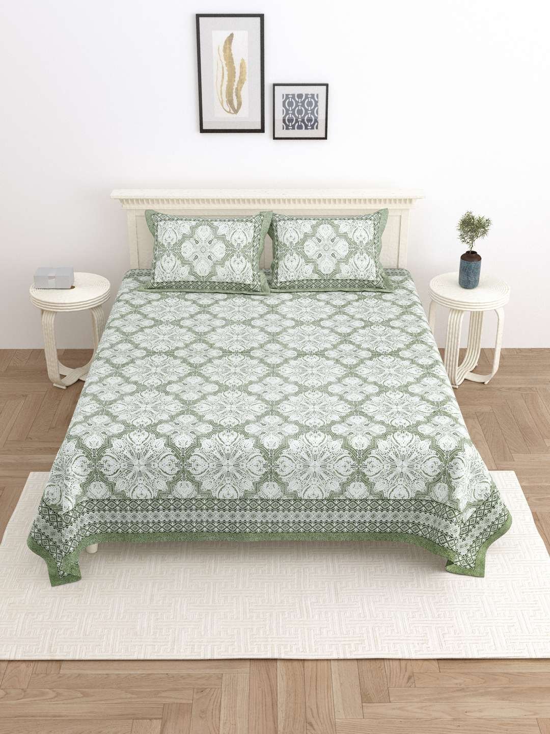 100% Pure Cotton Traditional  Printed Bedsheet for Double Bed King Size Bedsheet with 2 Pillow Covers