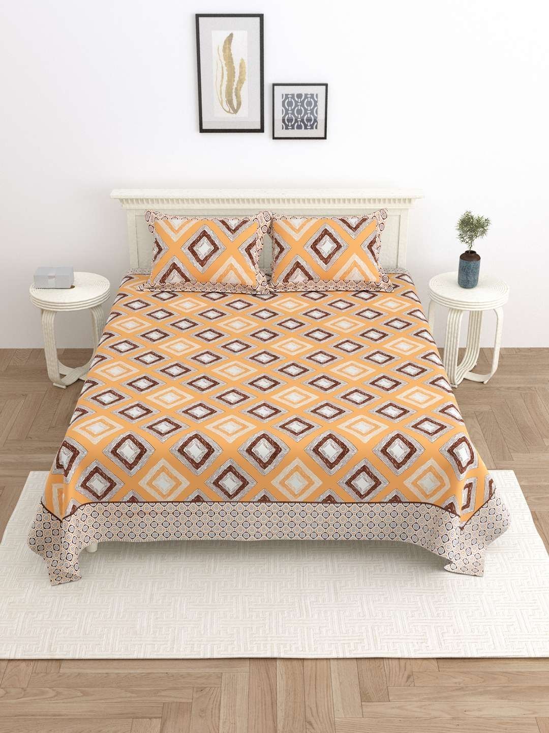 100% Pure Cotton Traditional  Printed Bedsheet for Double Bed King Size Bedsheet with 2 Pillow Covers