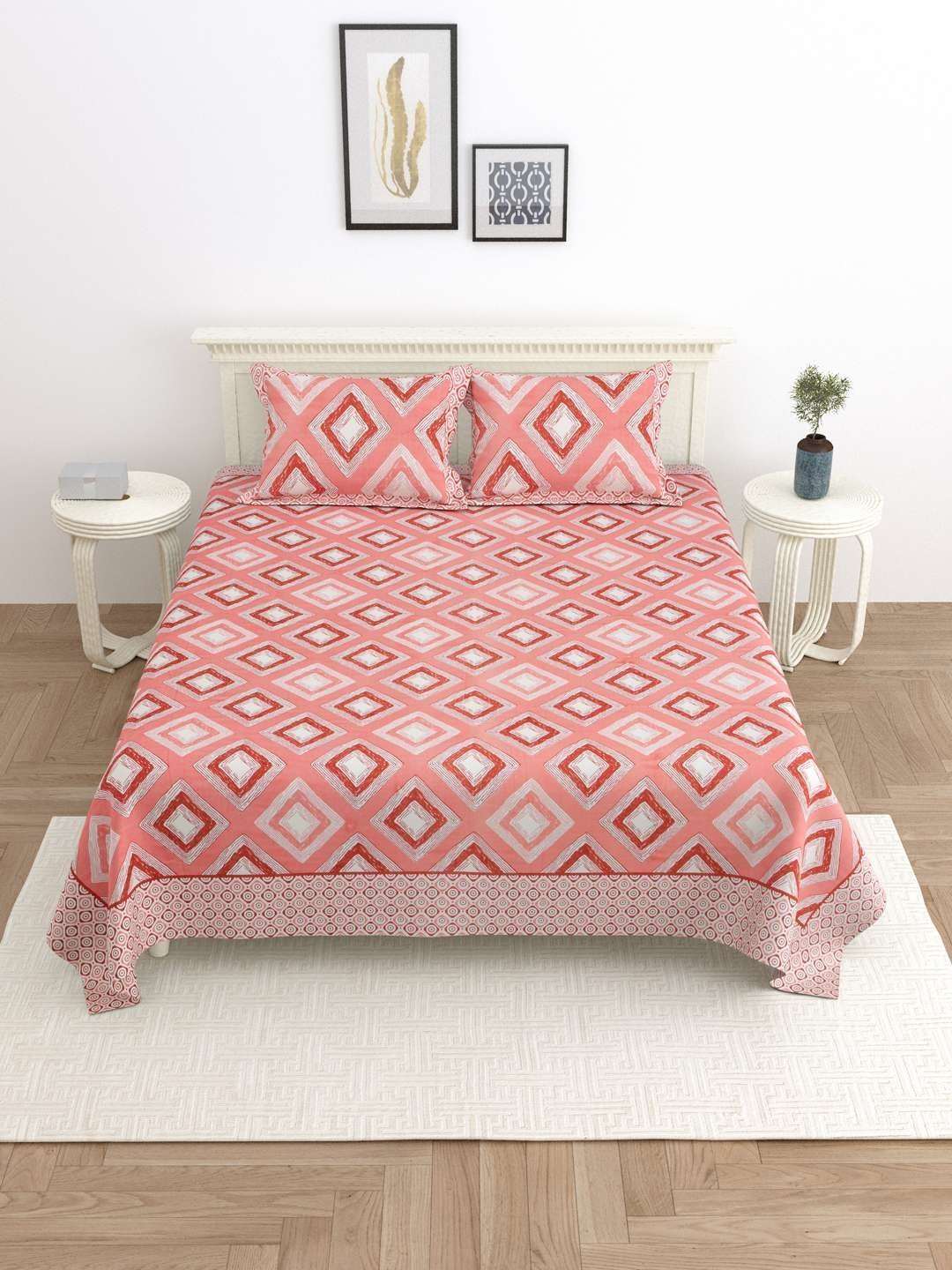 100% Pure Cotton Traditional  Printed Bedsheet for Double Bed King Size Bedsheet with 2 Pillow Covers
