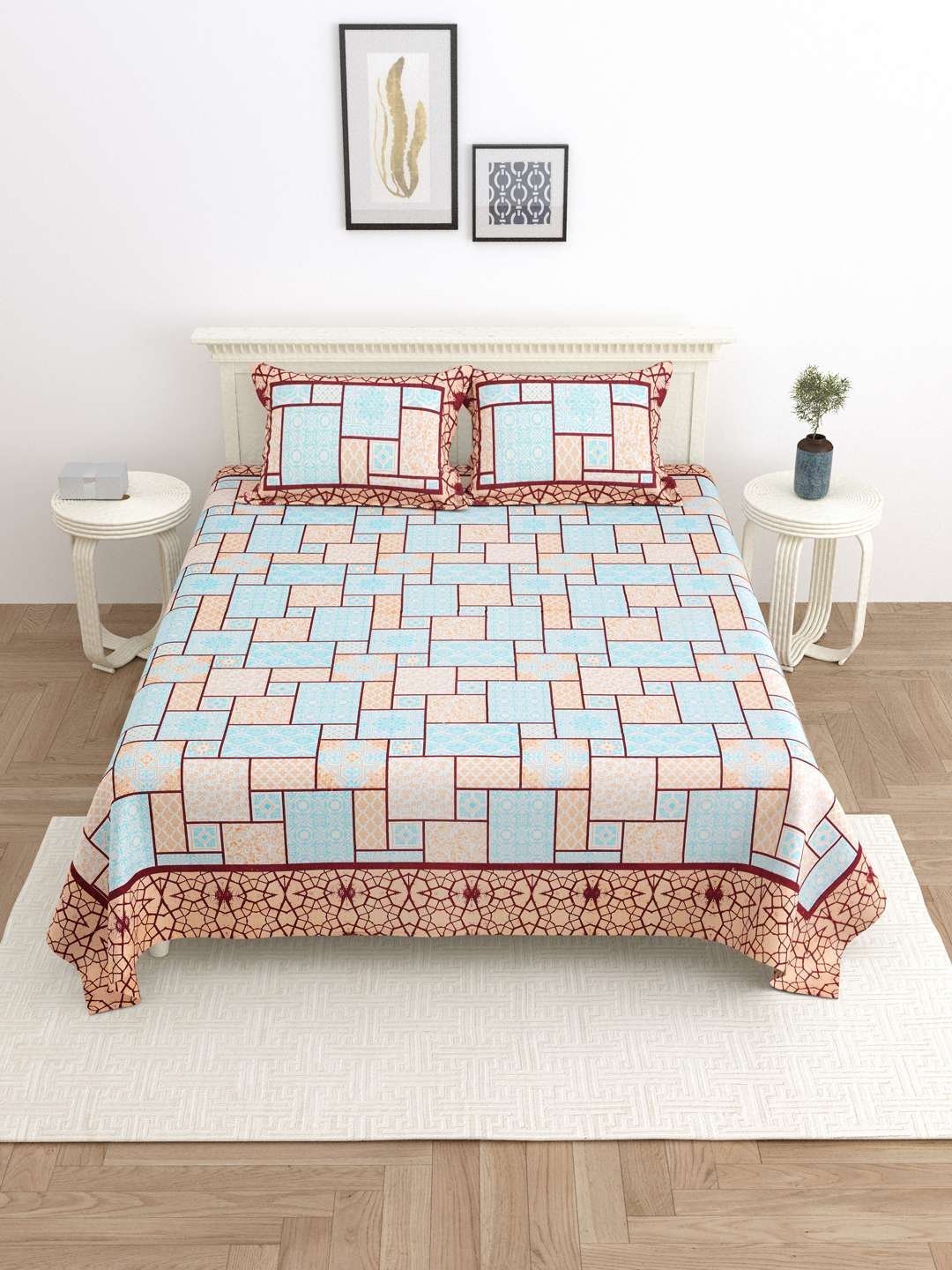100% Pure Cotton Traditional  Printed Bedsheet for Double Bed King Size Bedsheet with 2 Pillow Covers