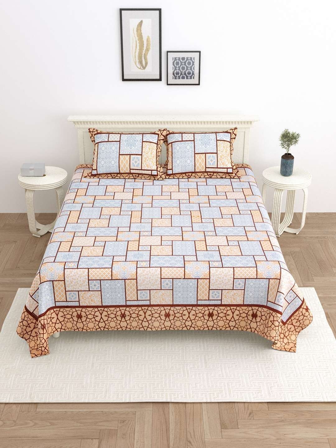 100% Pure Cotton Traditional  Printed Bedsheet for Double Bed King Size Bedsheet with 2 Pillow Covers