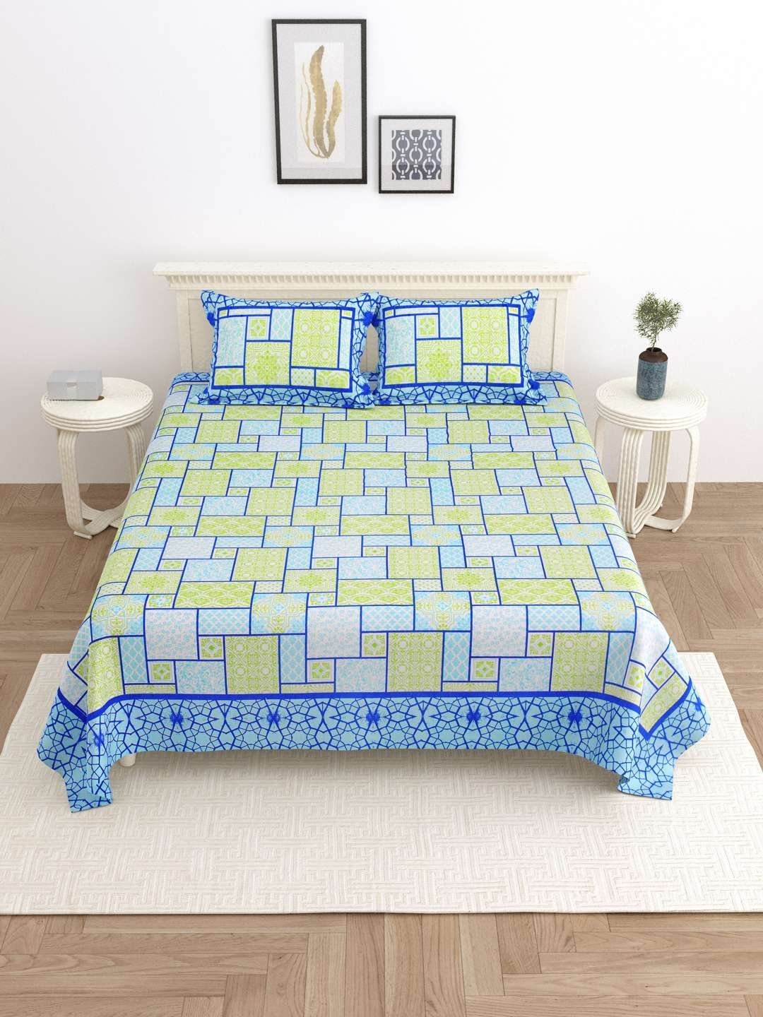 100% Pure Cotton Traditional  Printed Bedsheet for Double Bed King Size Bedsheet with 2 Pillow Covers