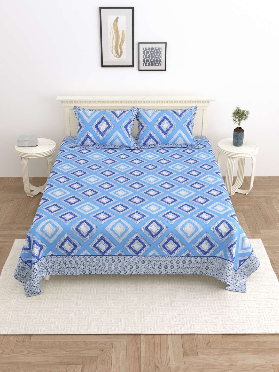 100% Pure Cotton Traditional  Printed Bedsheet for Double Bed King Size Bedsheet with 2 Pillow Covers