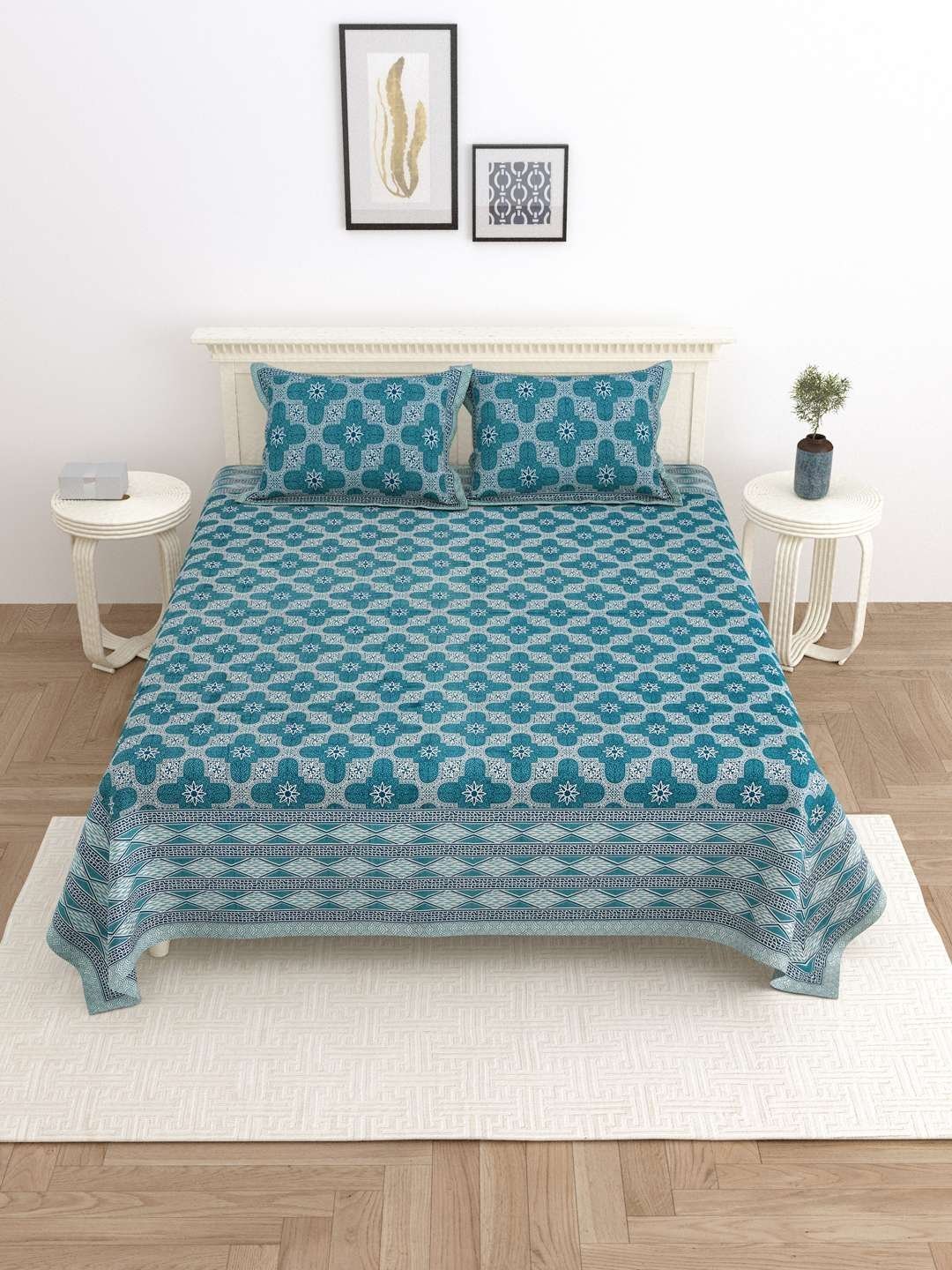 100% Pure Cotton Traditional  Printed Bedsheet for Double Bed King Size Bedsheet with 2 Pillow Covers