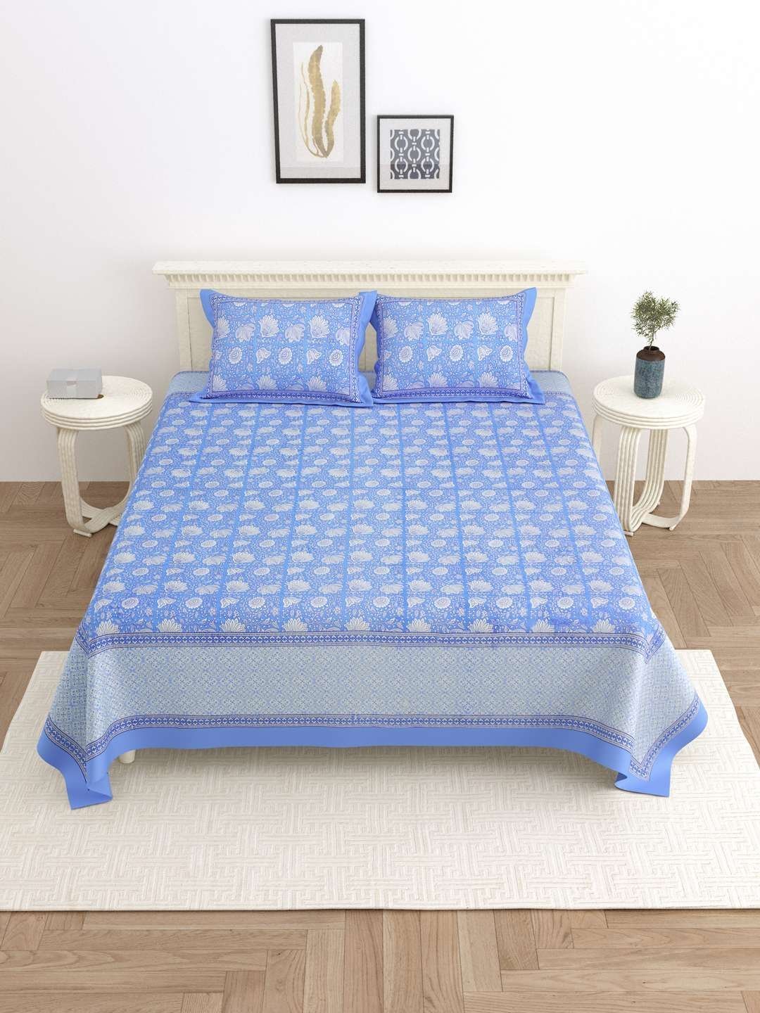100% Pure Cotton Traditional  Printed Bedsheet for Double Bed King Size Bedsheet with 2 Pillow Covers