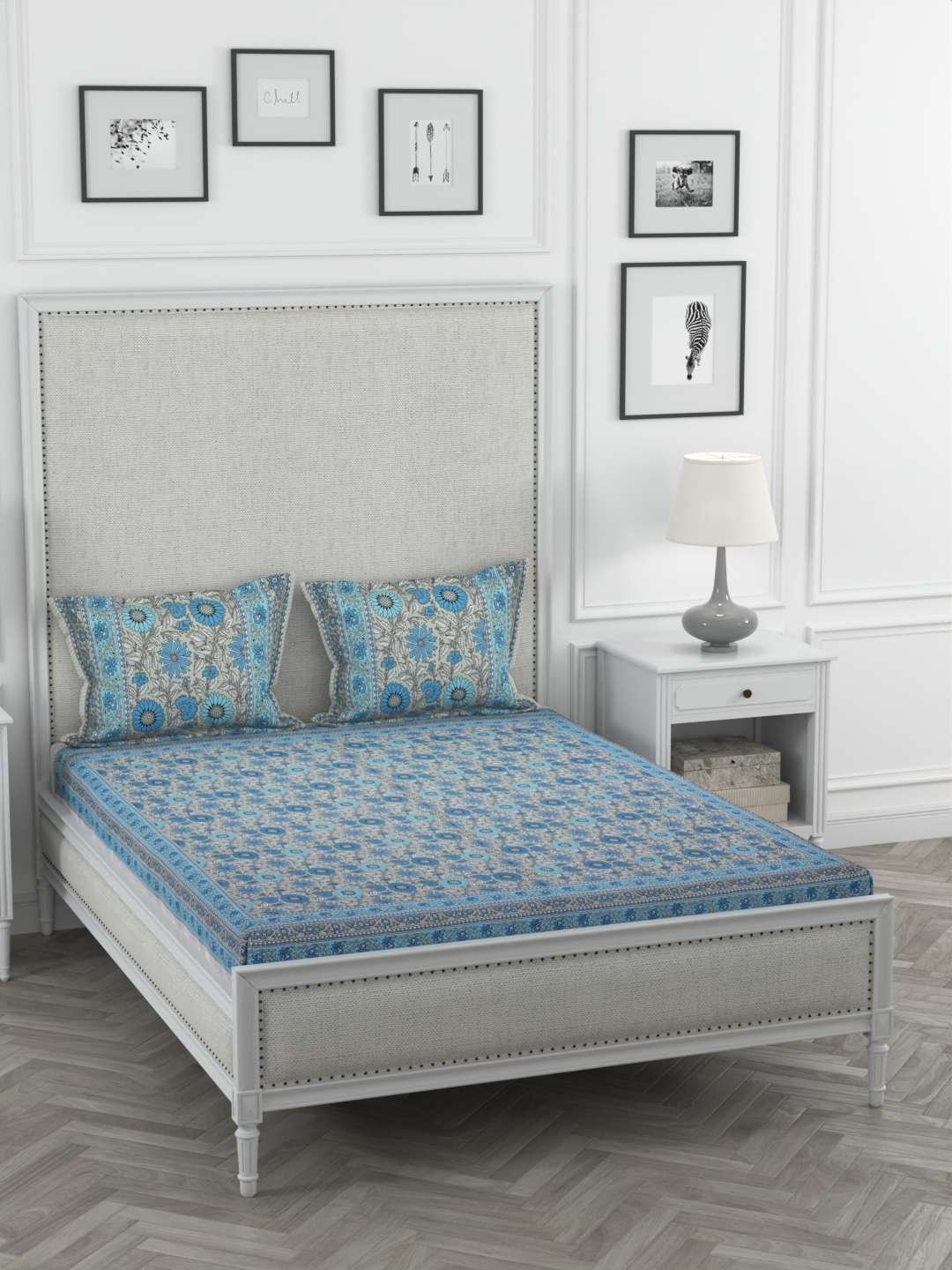 100% Pure Cotton Traditional  Printed Bedsheet for Double Bed King Size Bedsheet with 2 Pillow Covers