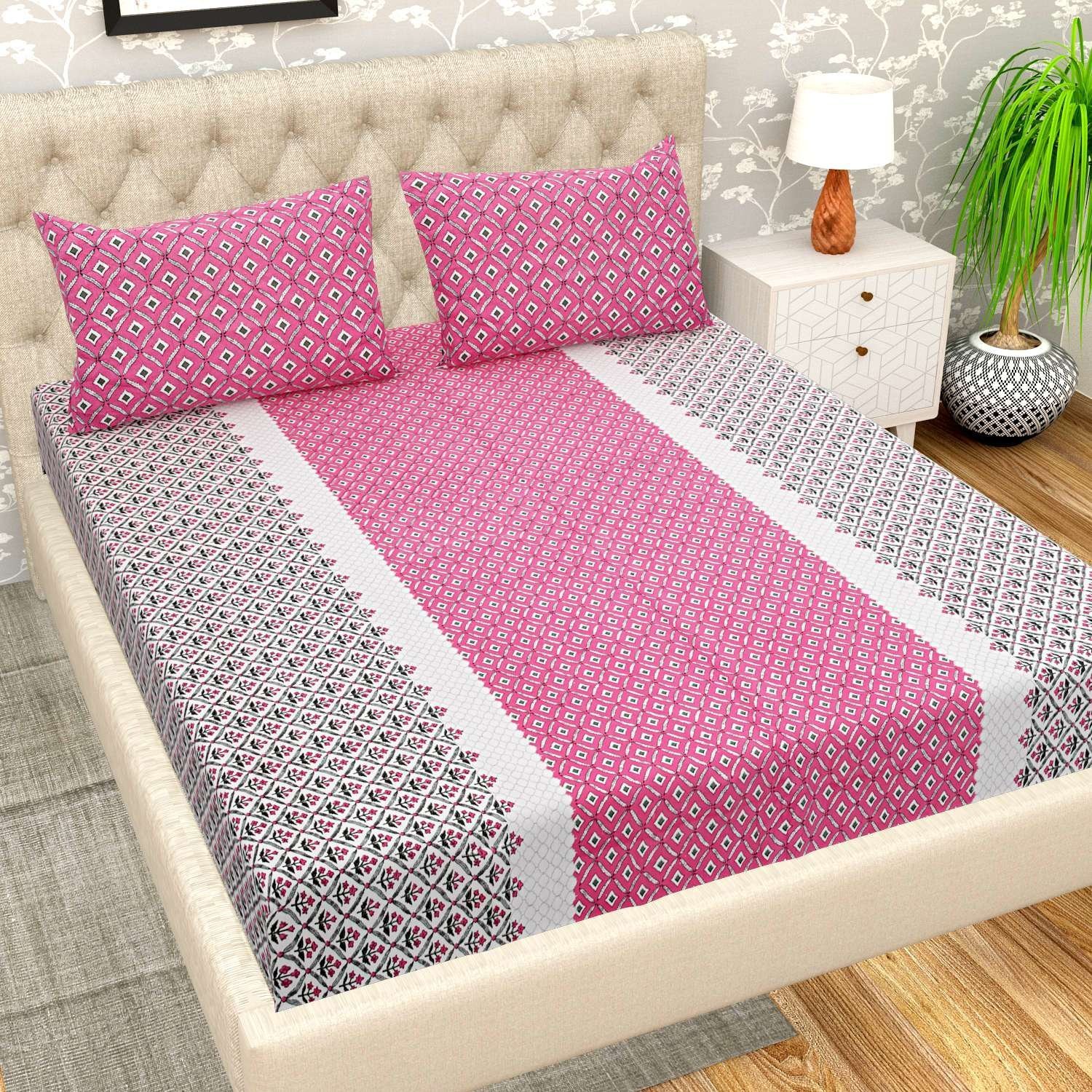 100% Pure Cotton Traditional  Printed Bedsheet for Double Bed King Size Bedsheet with 2 Pillow Covers